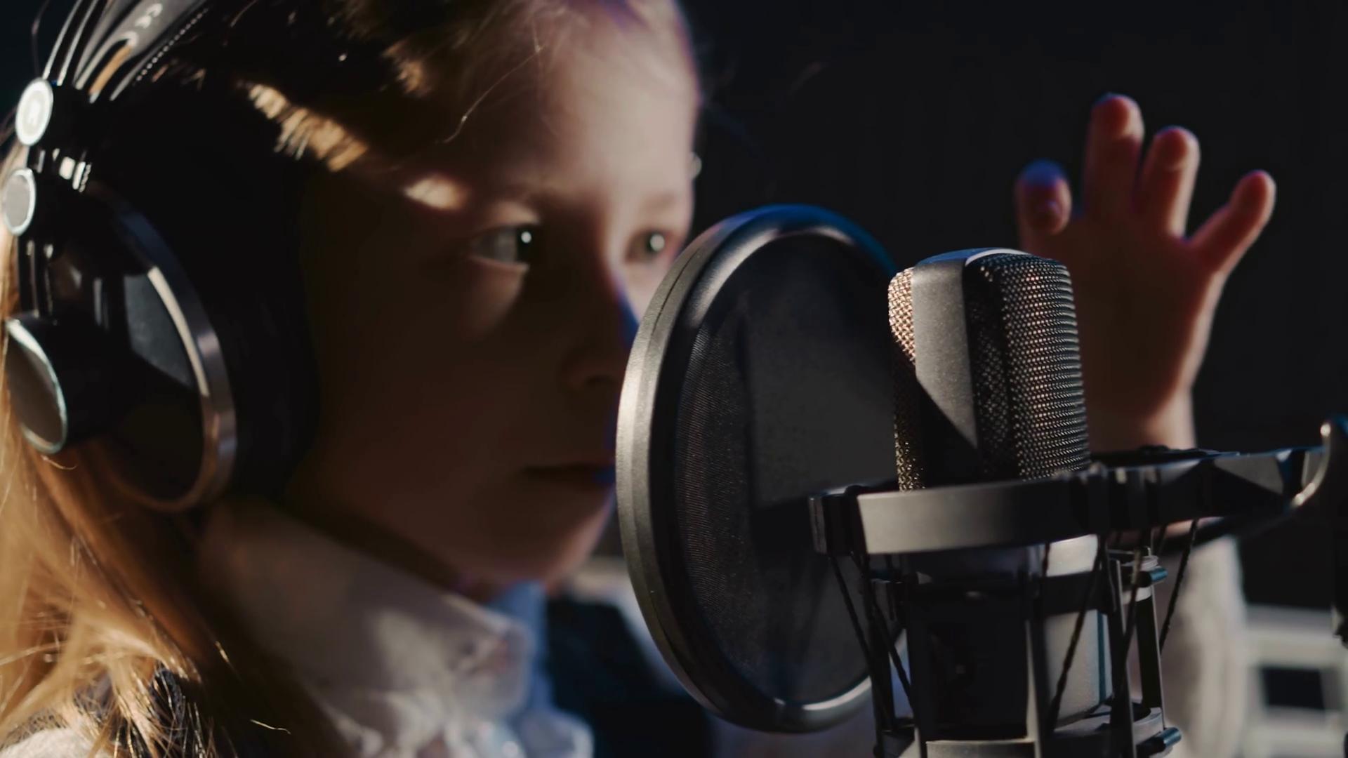 Child Taps On Microphone In Recording Studio Stock Footage SBV ...