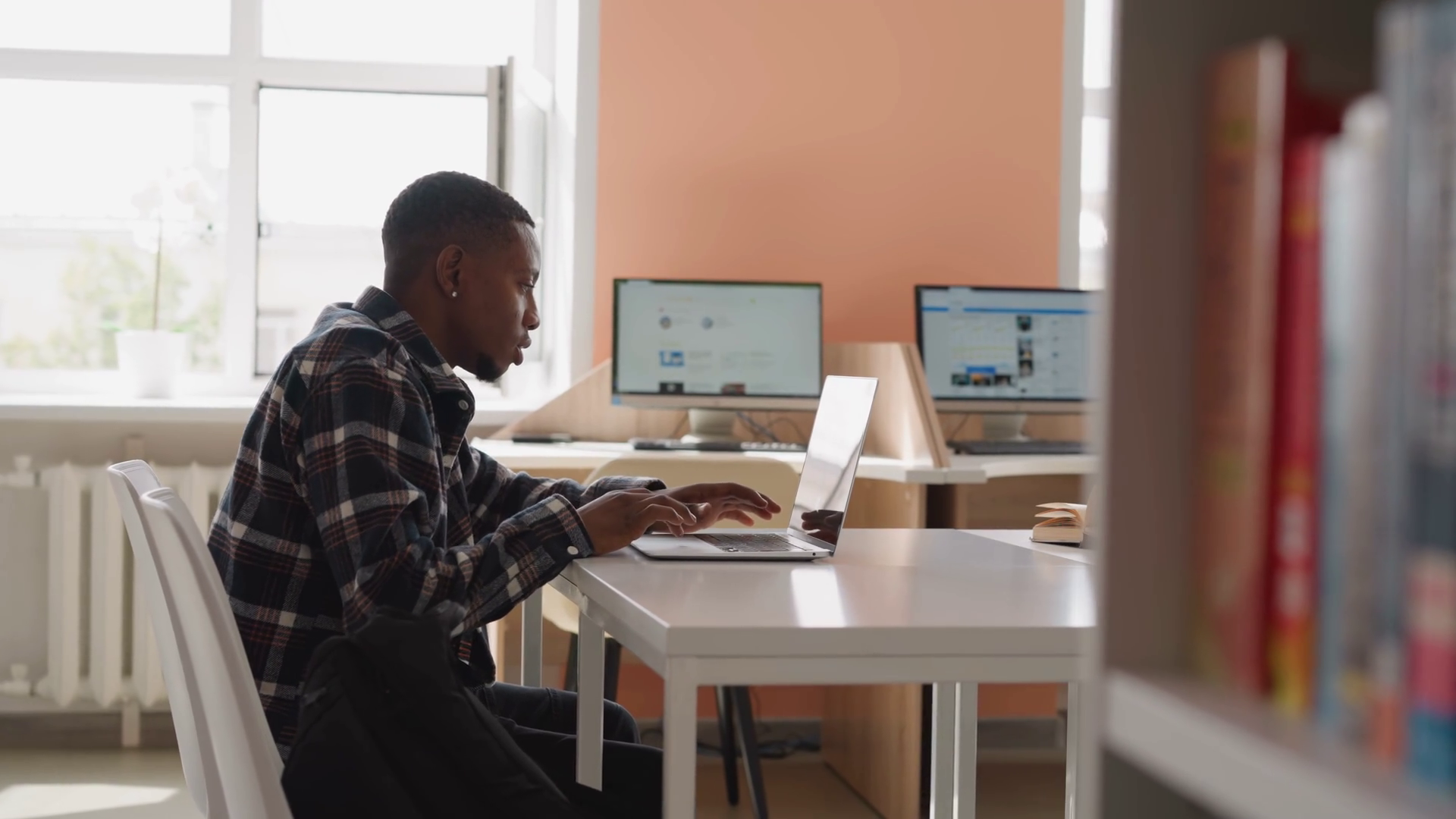 Man Works With Laptop In Computer Black Guy Stock Footage SBV-348778753 ...