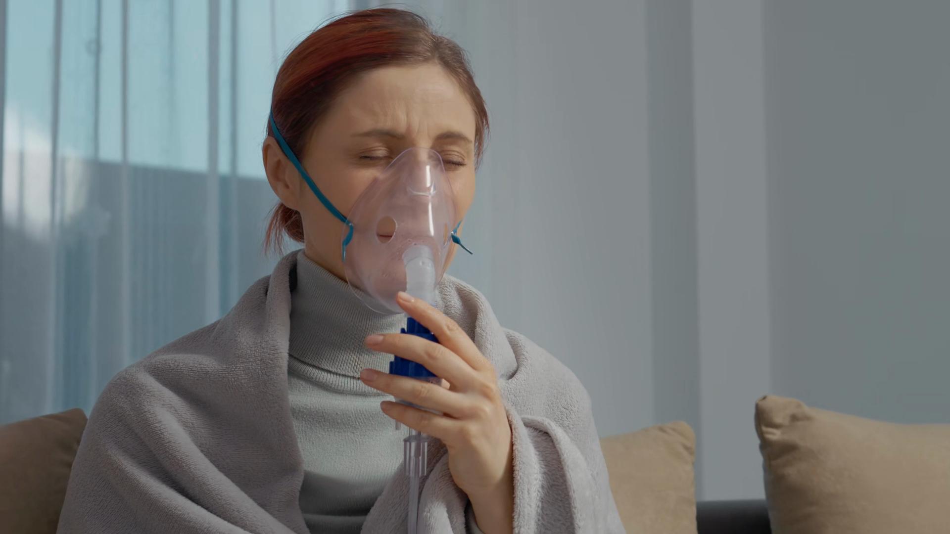 Sick Woman Inhales Steam From Saline Stock Footage SBV-353907908 ...