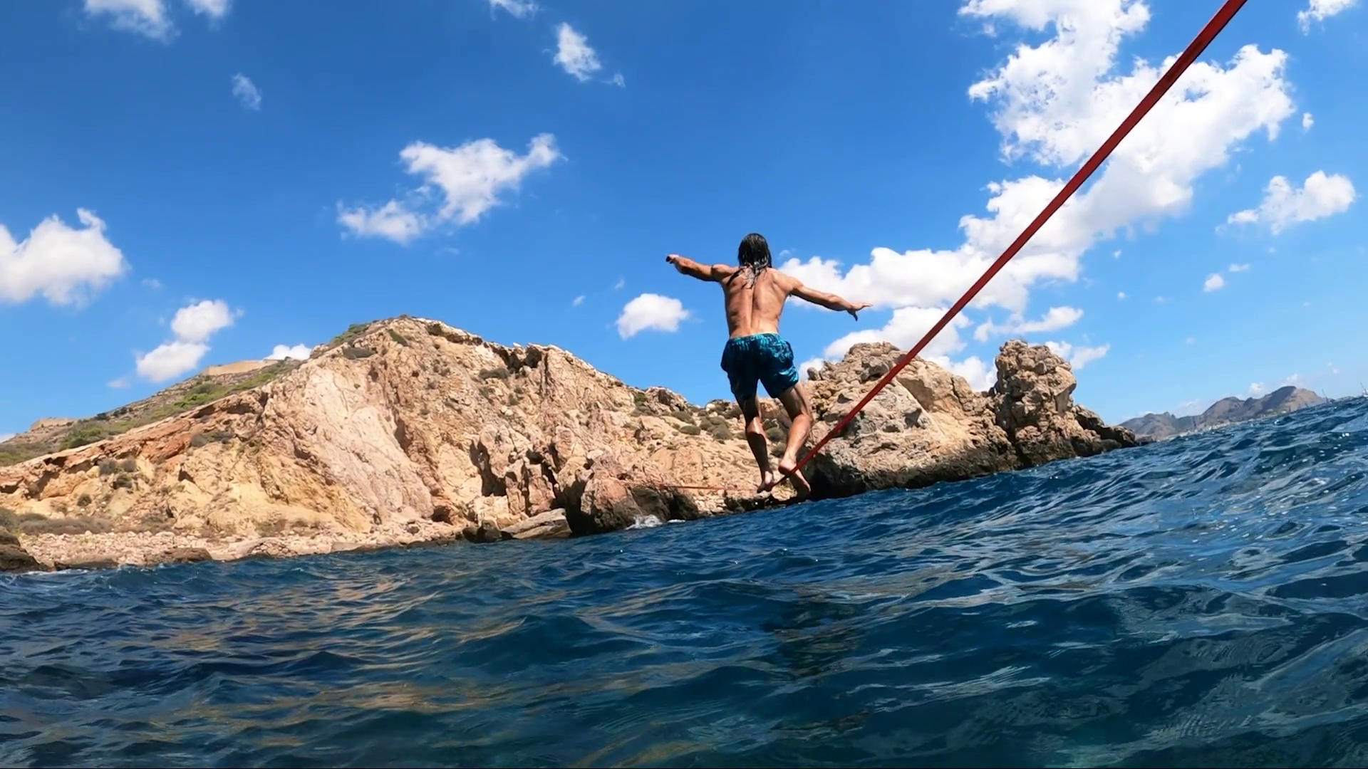 A Sportsman Keeps Balance Over Slack Line Stock Footage SBV-351719496 ...