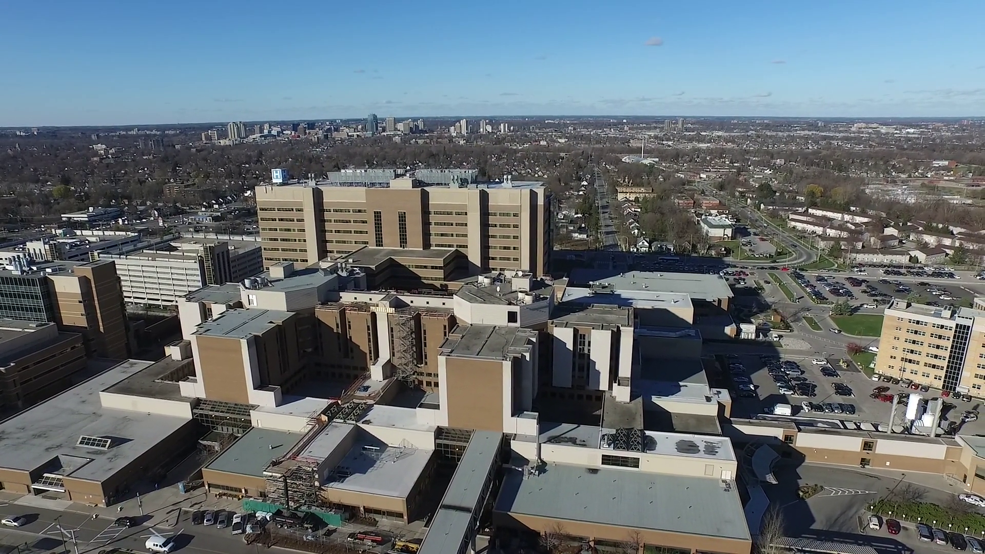 Ascending Aerial Panorama Hospital With City Stock Footage SBV ...