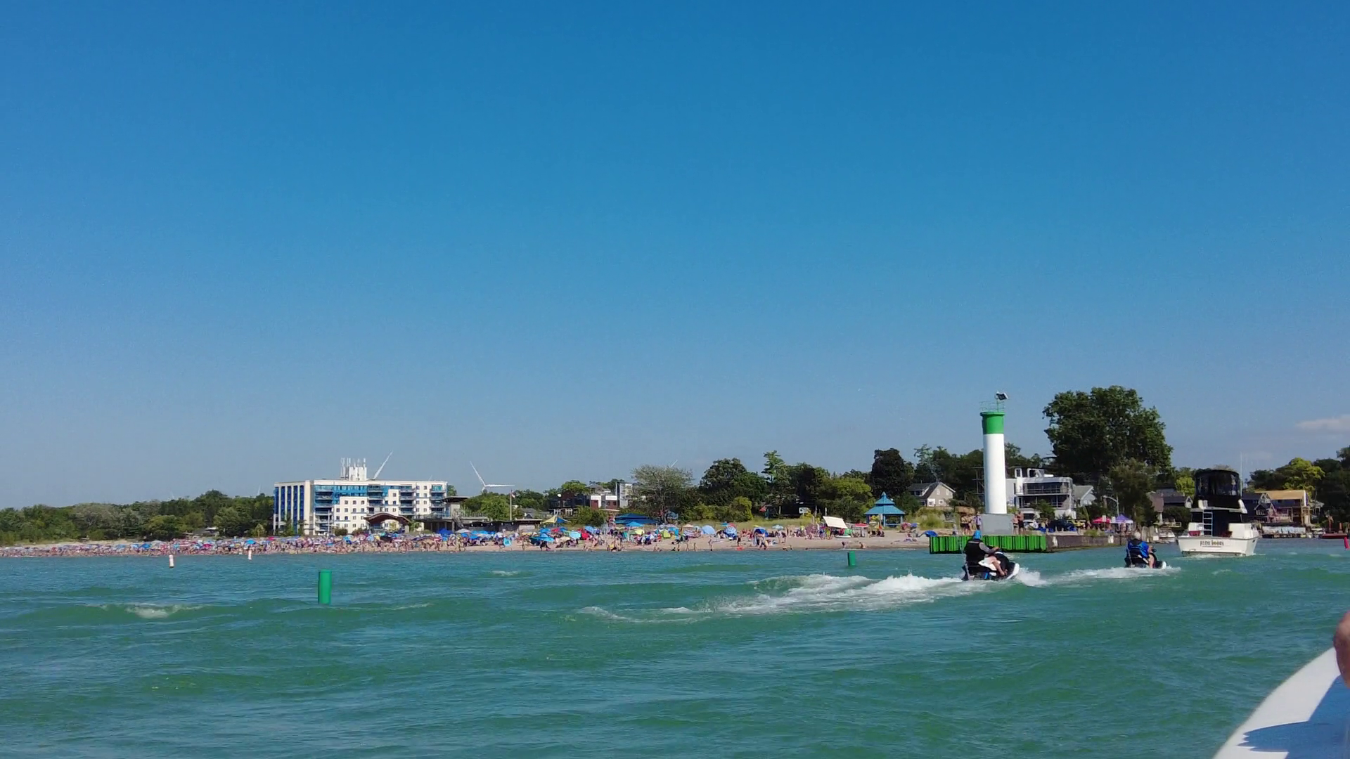 Boating Toward Beach Town With Watercraft Stock Footage SBV-348490898 ...
