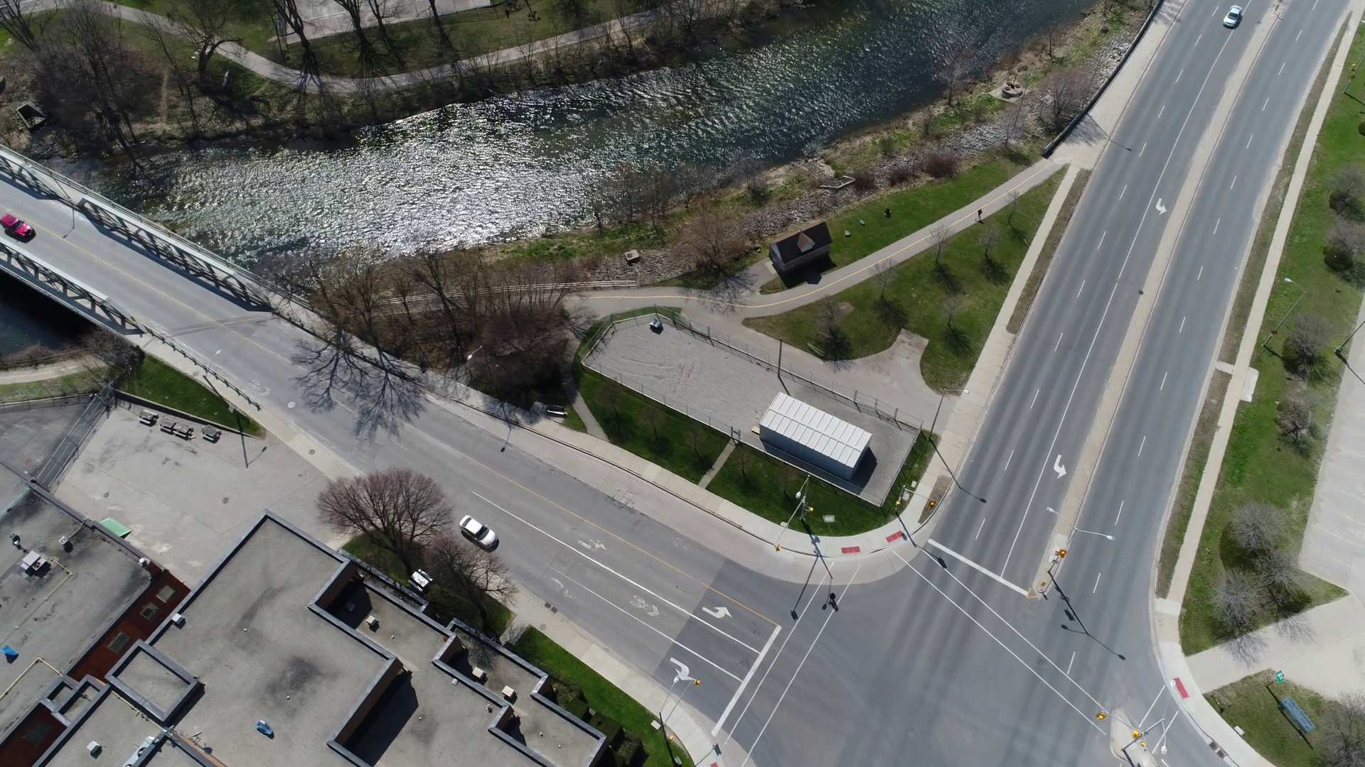 A Nearly Empty Downtown Intersection River Stock Footage SBV-347646565 ...