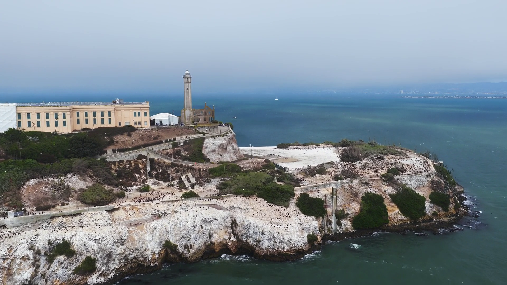 Smooth Aerial View Of Alcatraz Island With Stock Footage SBV-352882023 ...