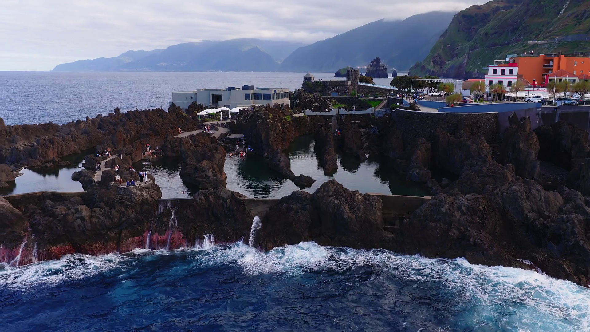 Drone View Shows Basalt Pools Crashing Waves Stock Footage SBV ...
