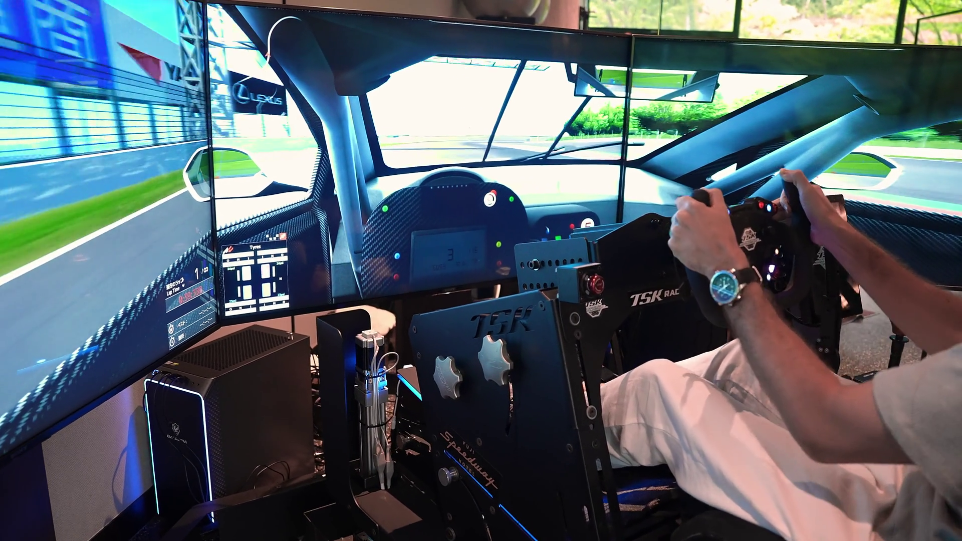 A Man Steers Tsk Racing Simulator With Stock Footage SBV-353187684 ...