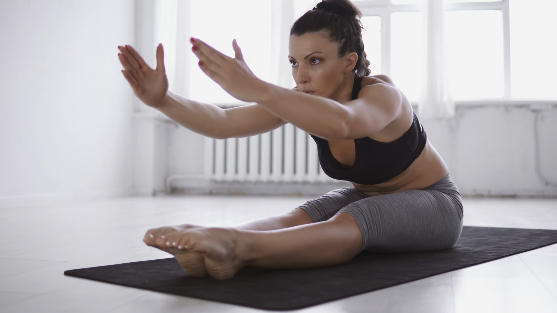 Flexible Woman Practice Yoga Postures Doing Stock Footage SBV-353977223 ...