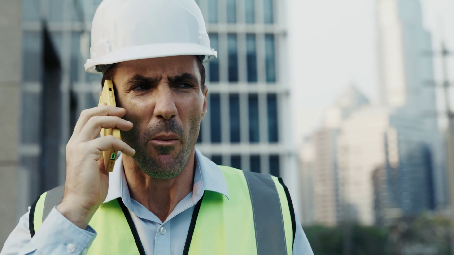 Portrait Of Angry Engineer In Helmet Safety Stock Footage SBV-349389313 ...