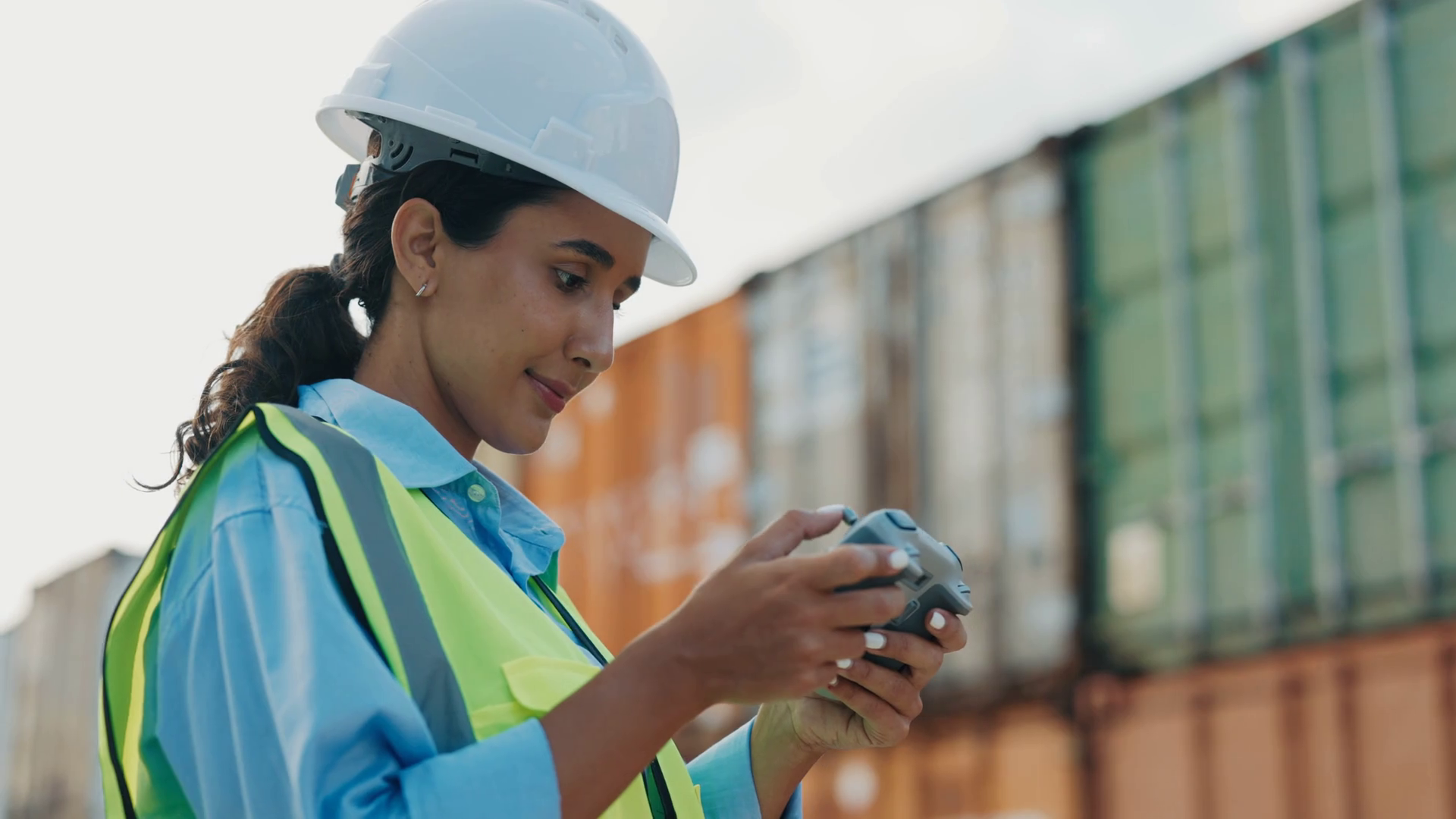 Confident Female Engineer Operating Drone At Stock Footage SBV ...