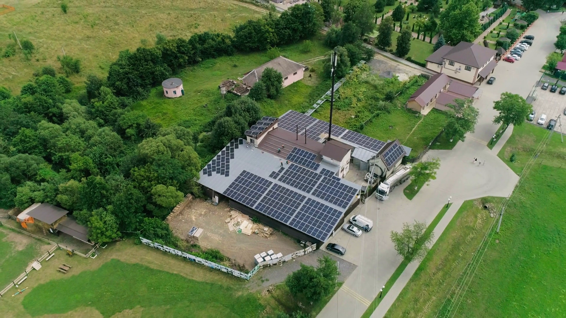 Aerial View Of Workers Installing Pv Solar Stock Footage SBV-348476268 ...