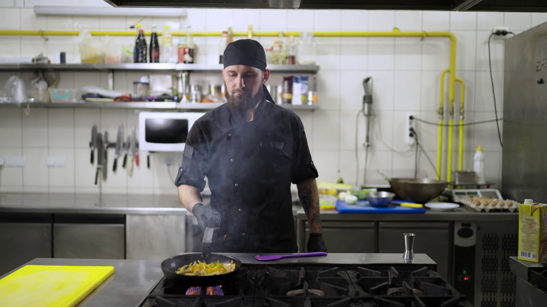 Confident Male Chef With Beard Uses Stock Footage SBV-349027891 ...