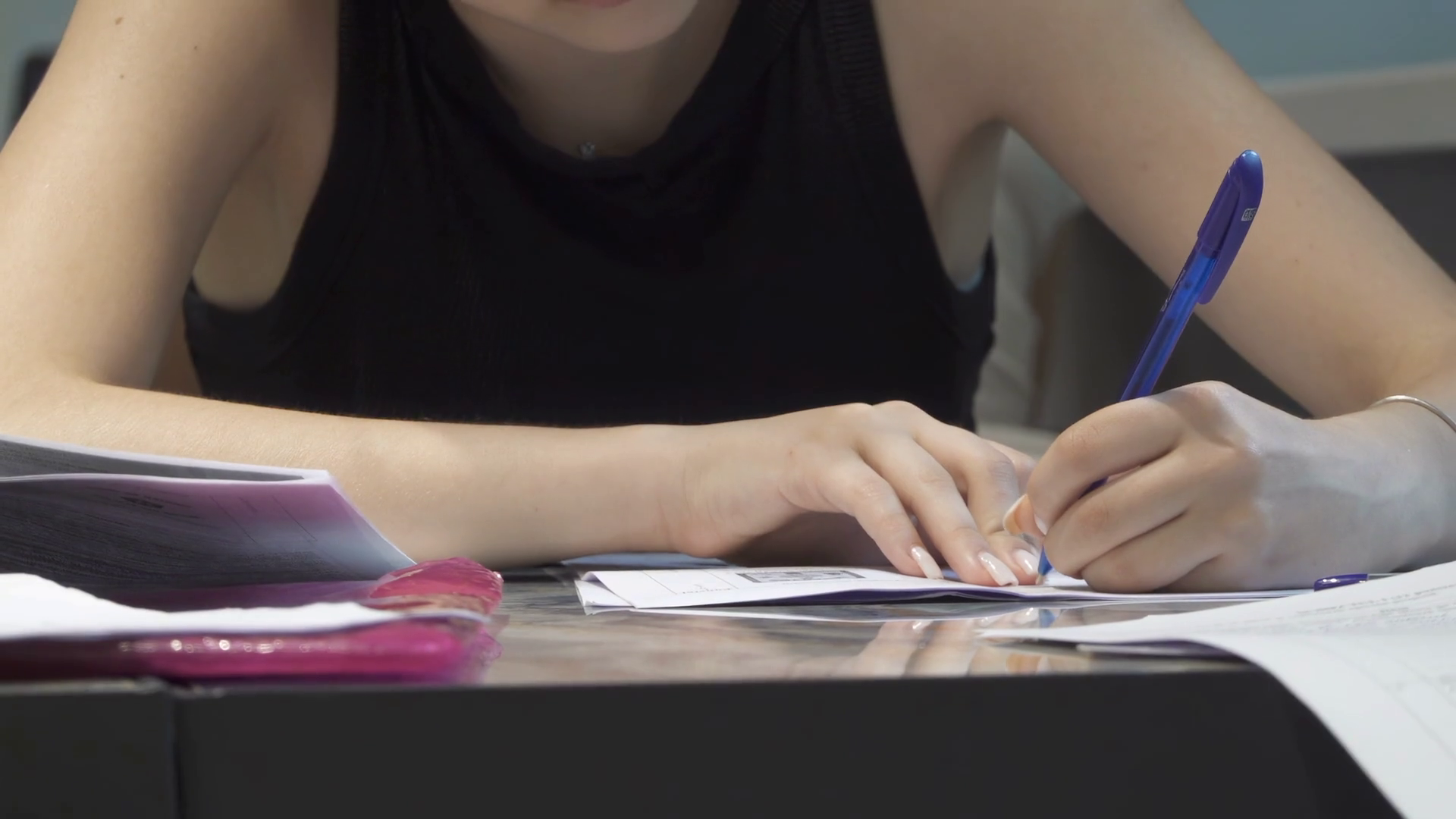 Close Up Of Woman Writing On Piece Of Paper Stock Footage SBV-352324793 ...