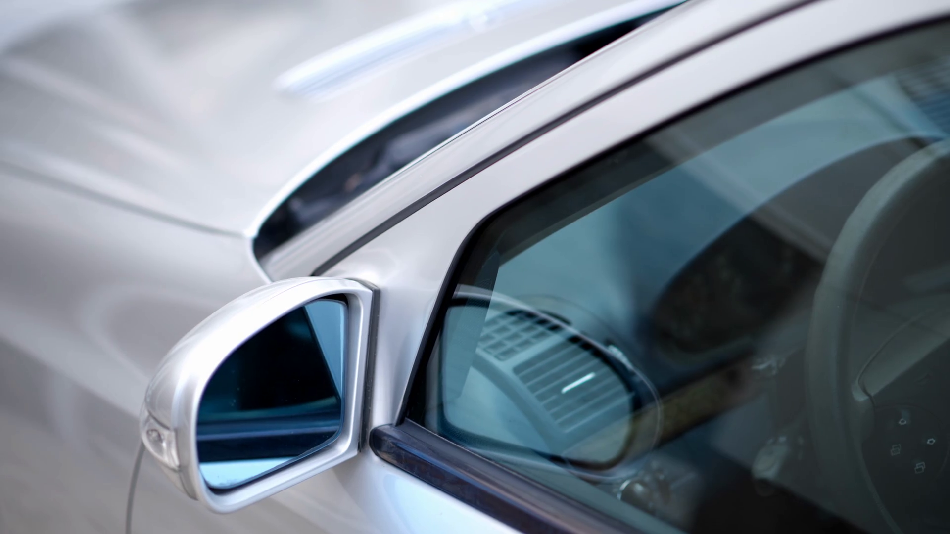 Close Up Of Mirror Front Window Of Silver Car Stock Footage SBV ...