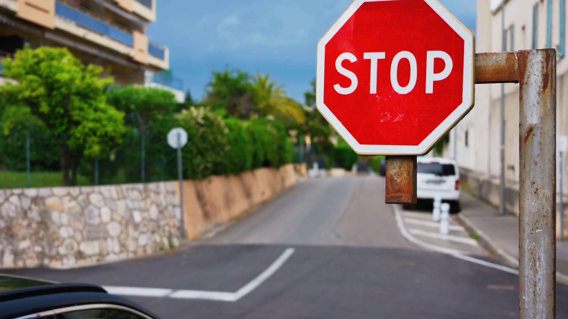 Close Up Of Stop Sign With Blurred Stock Footage SBV-352457629 ...
