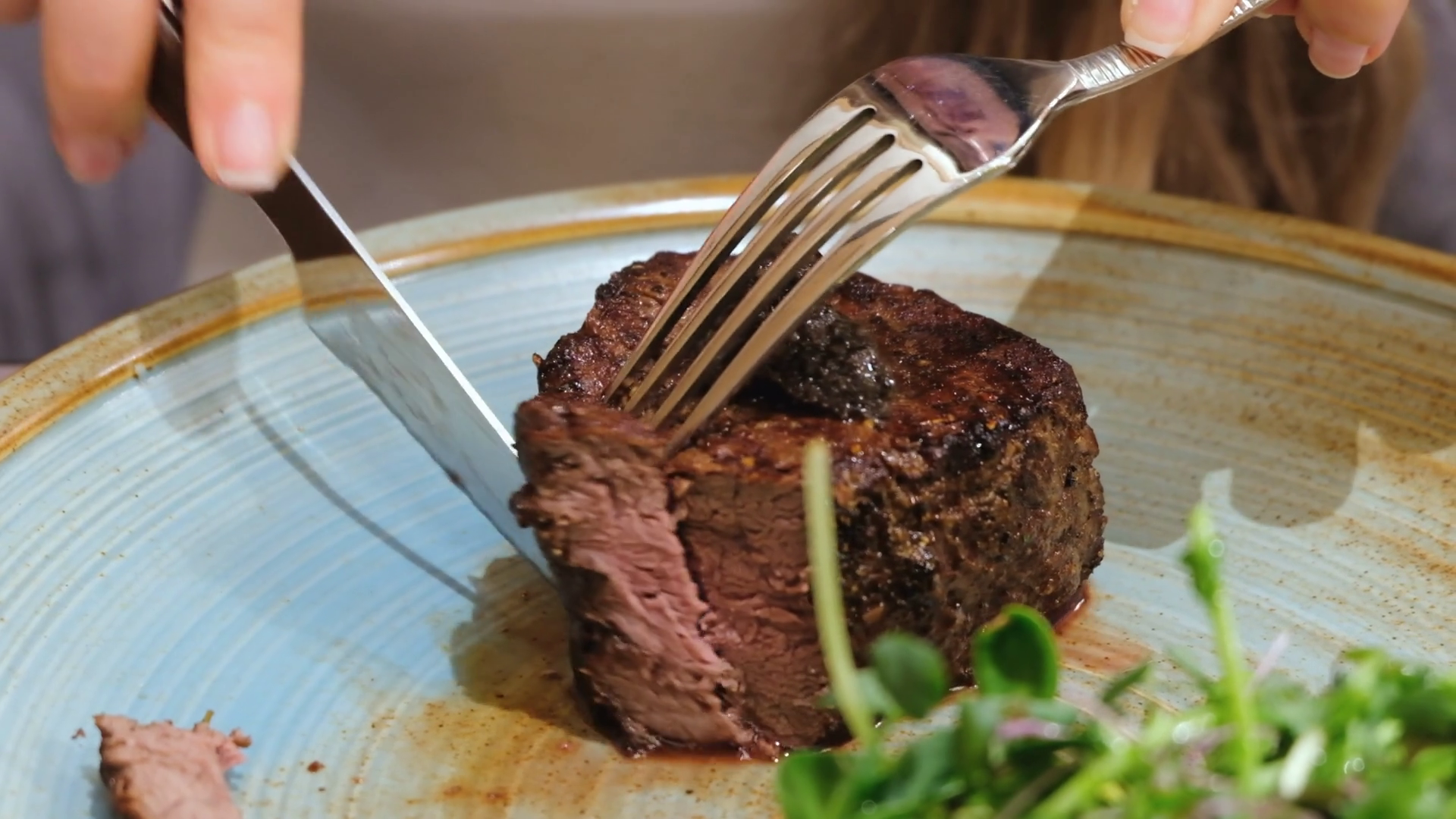 Close Up Of Woman Cutting Piece Of Filet Stock Footage SBV-352491402 ...