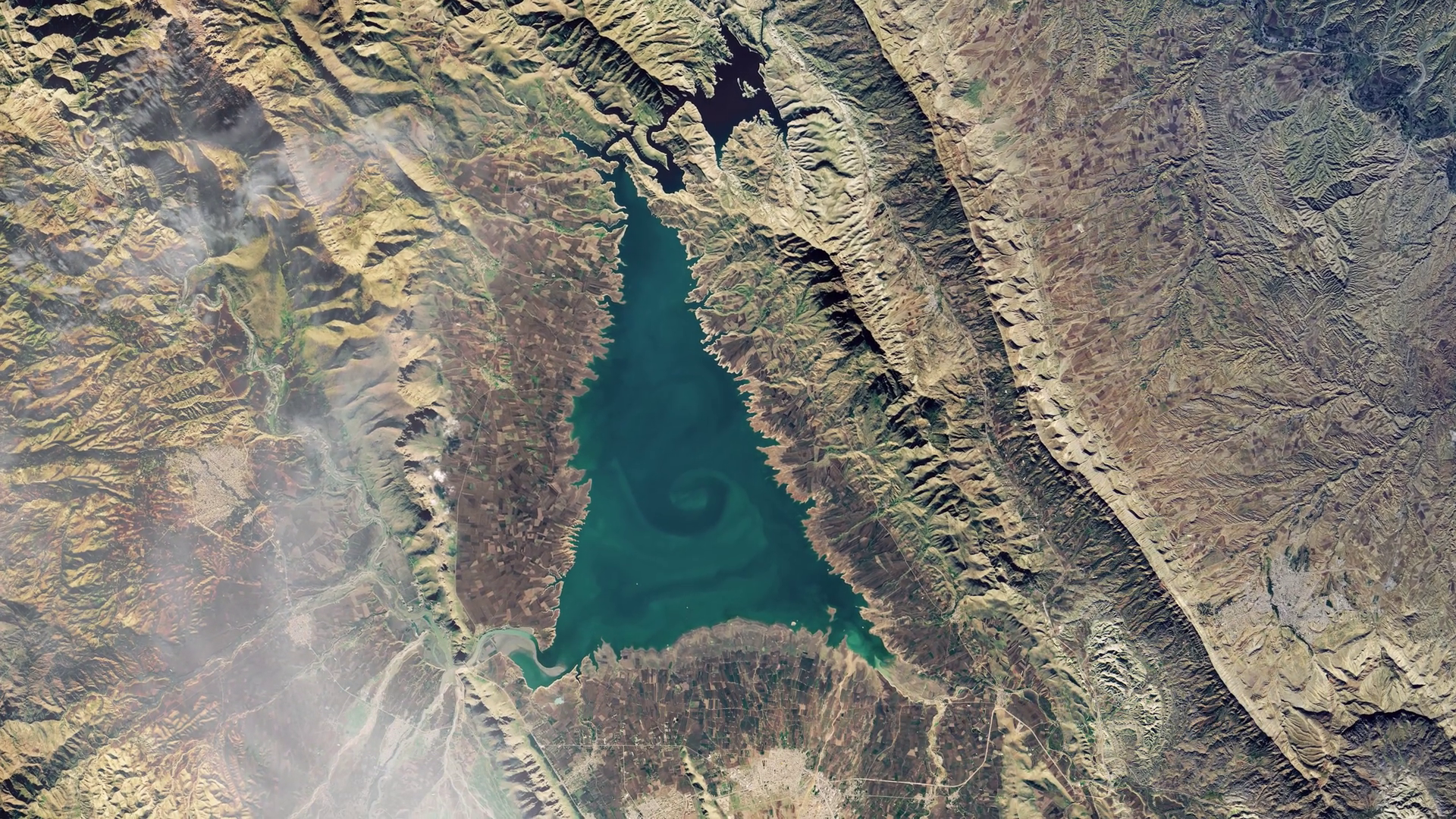 Lake Aerial Satellite View Triangle Stock Footage SBV-348428542 ...