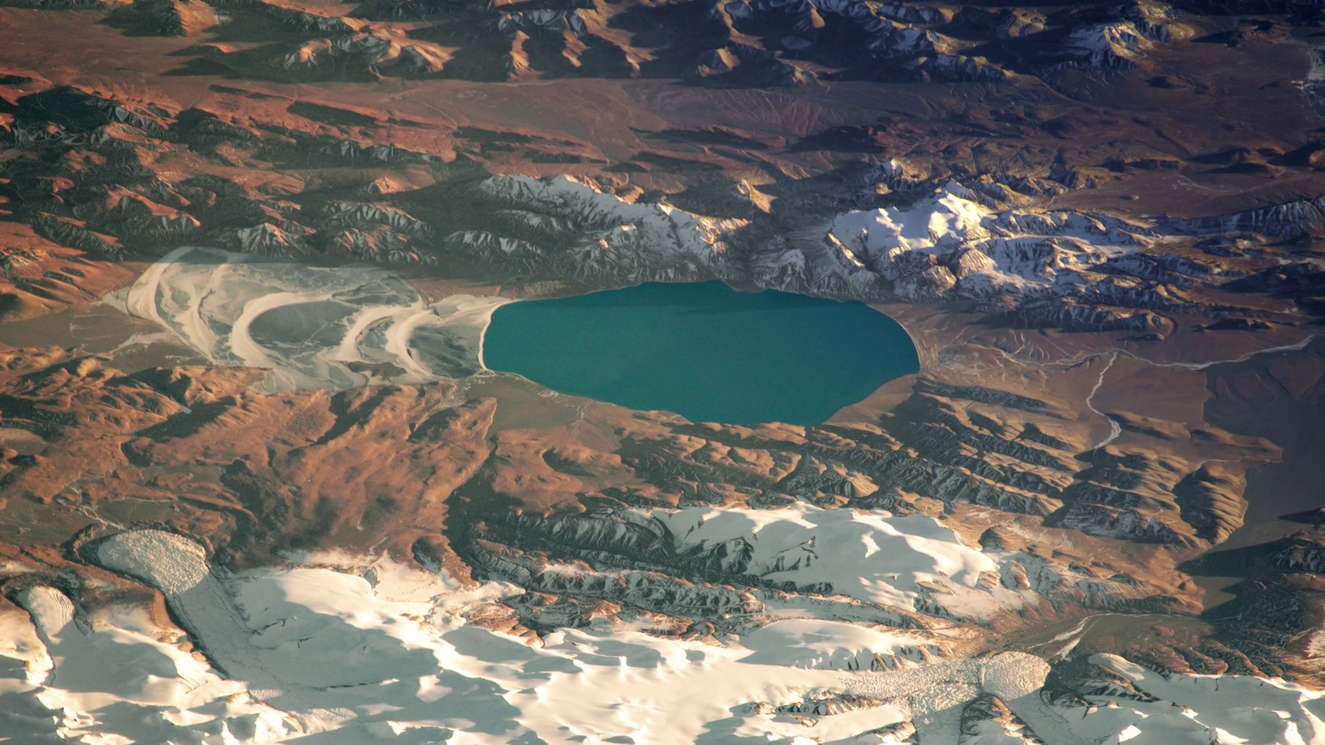 Mountains Glaciers Lake Satellite Aerial Stock Footage SBV-348522650 ...