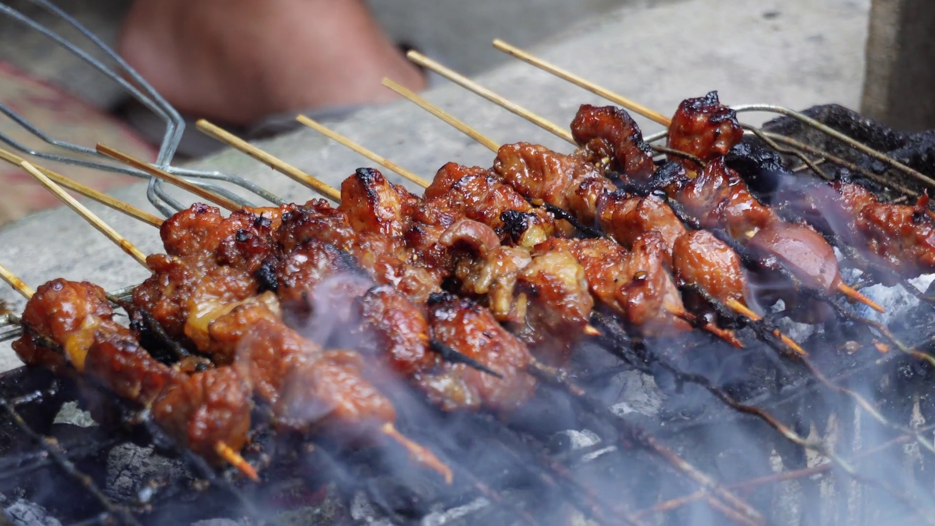 Goat Satay On Fiery Charcoal Grilled People Stock Footage SBV-348819591 ...