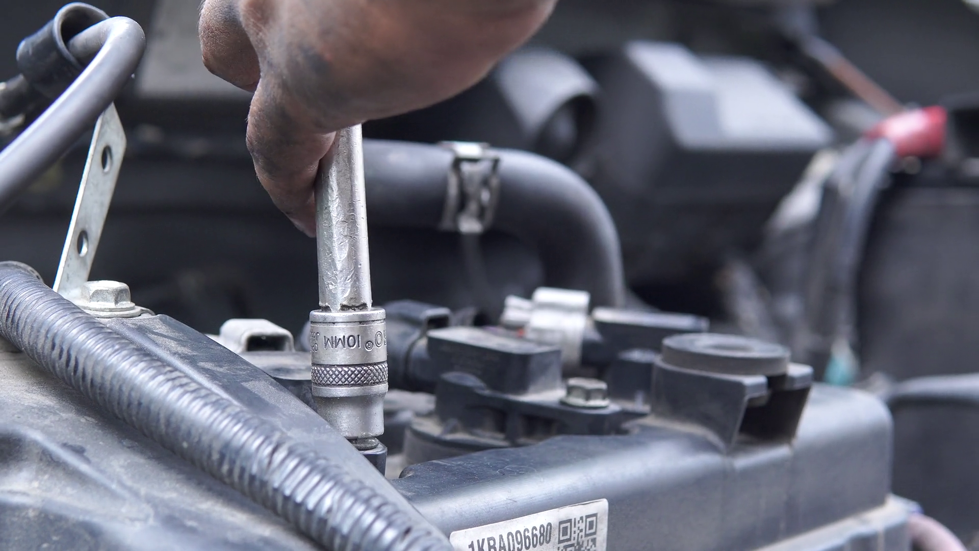 A Man Is Working On Car Engine With Socket Stock Footage SBV-349183267 ...