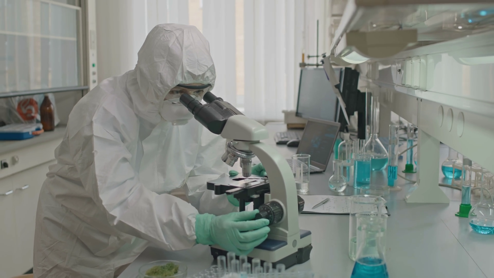 Medium Shot Of Scientist In Protective Stock Footage SBV-348590173 ...