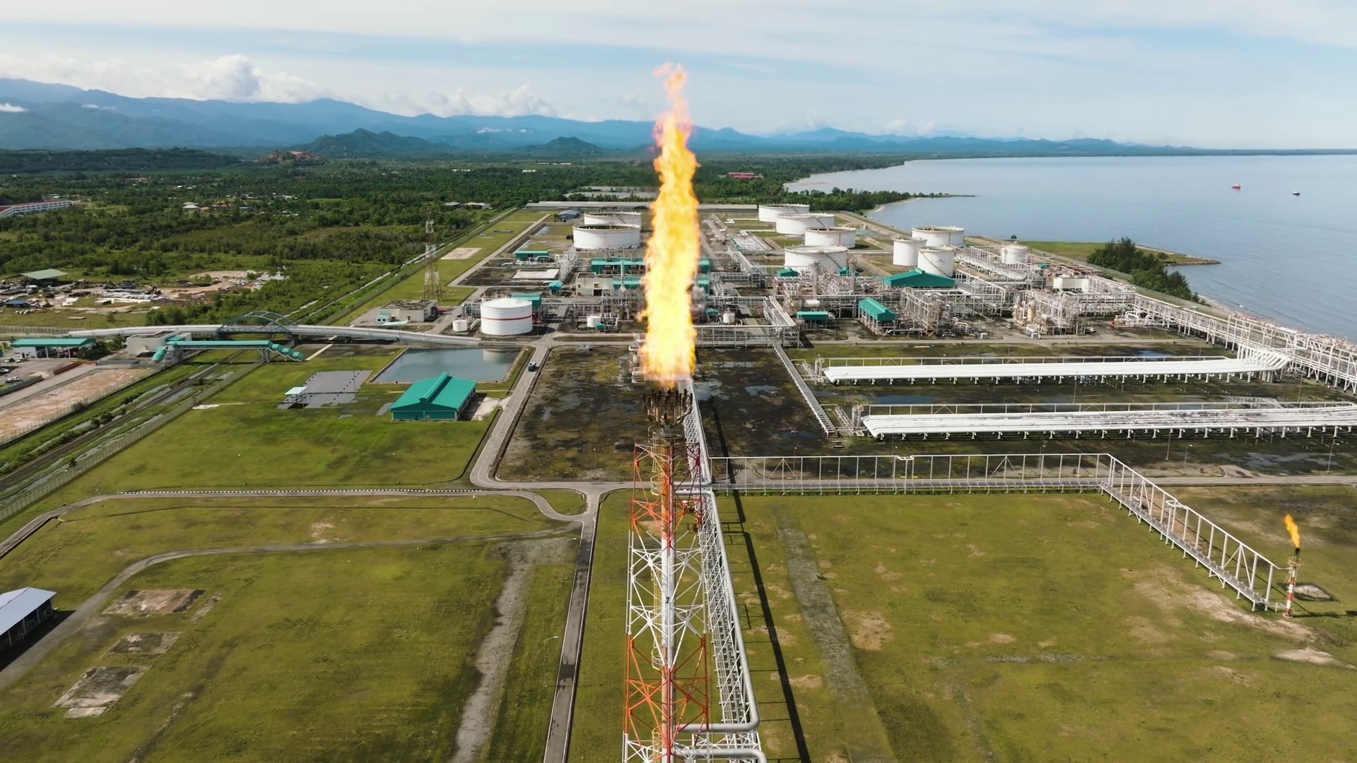 Aerial View Of Fire On Flare Stack At Stock Footage SBV-351649965 ...