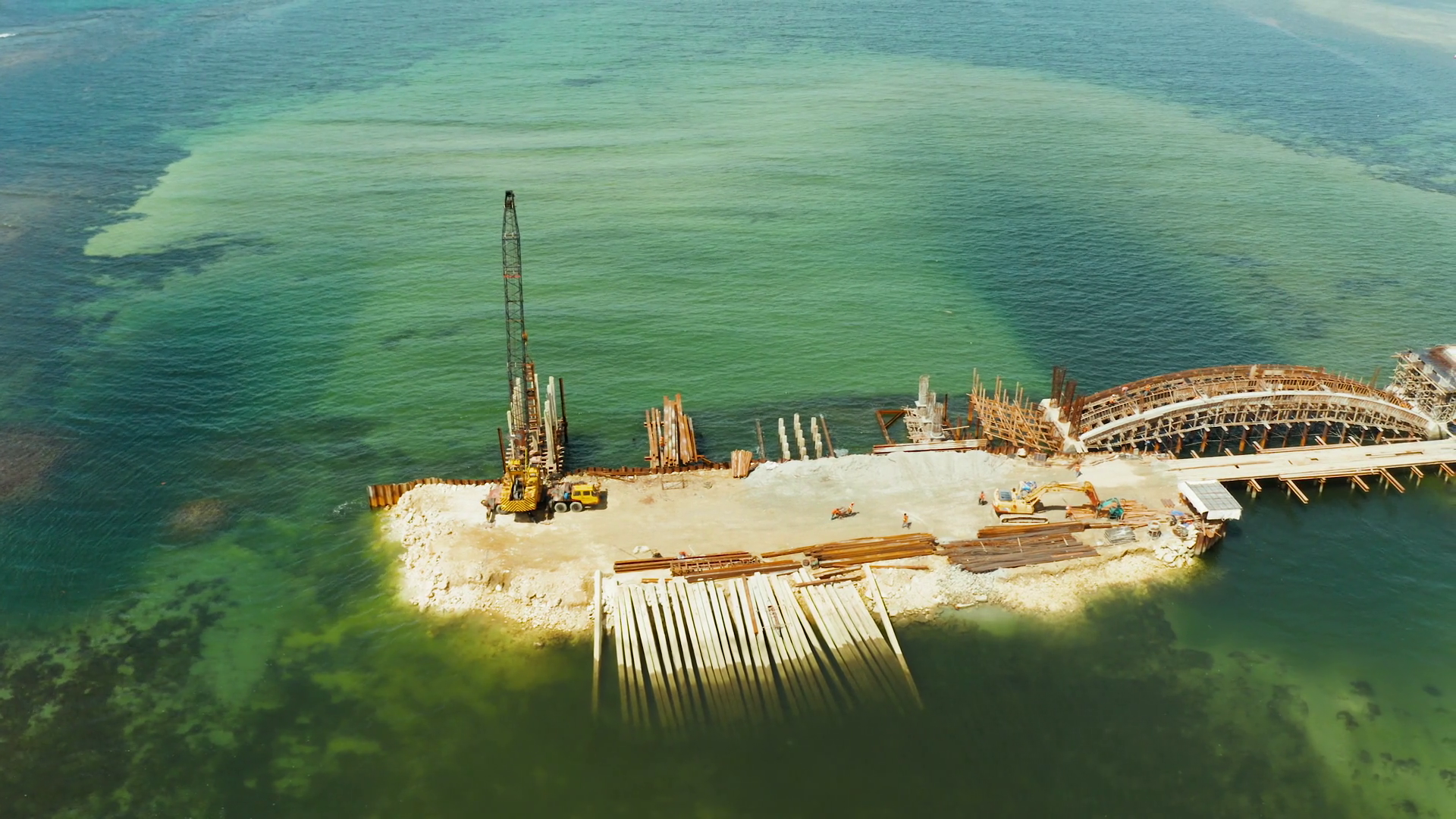 Construction Of New Bridge Over Sea Bay On Stock Footage SBV-352324205 ...