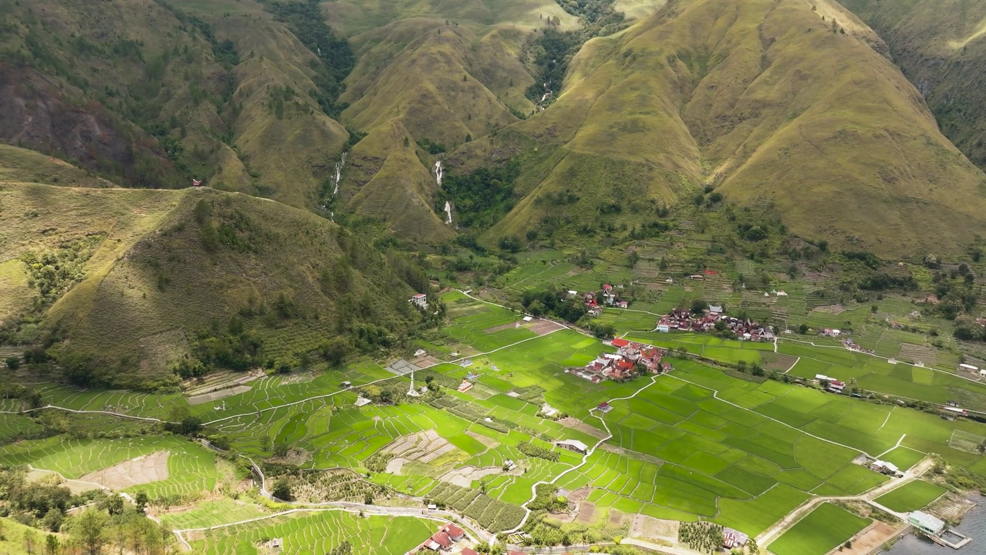 Aerial View Of Farmland In Mountain Valley Stock Footage SBV-348579116 ...
