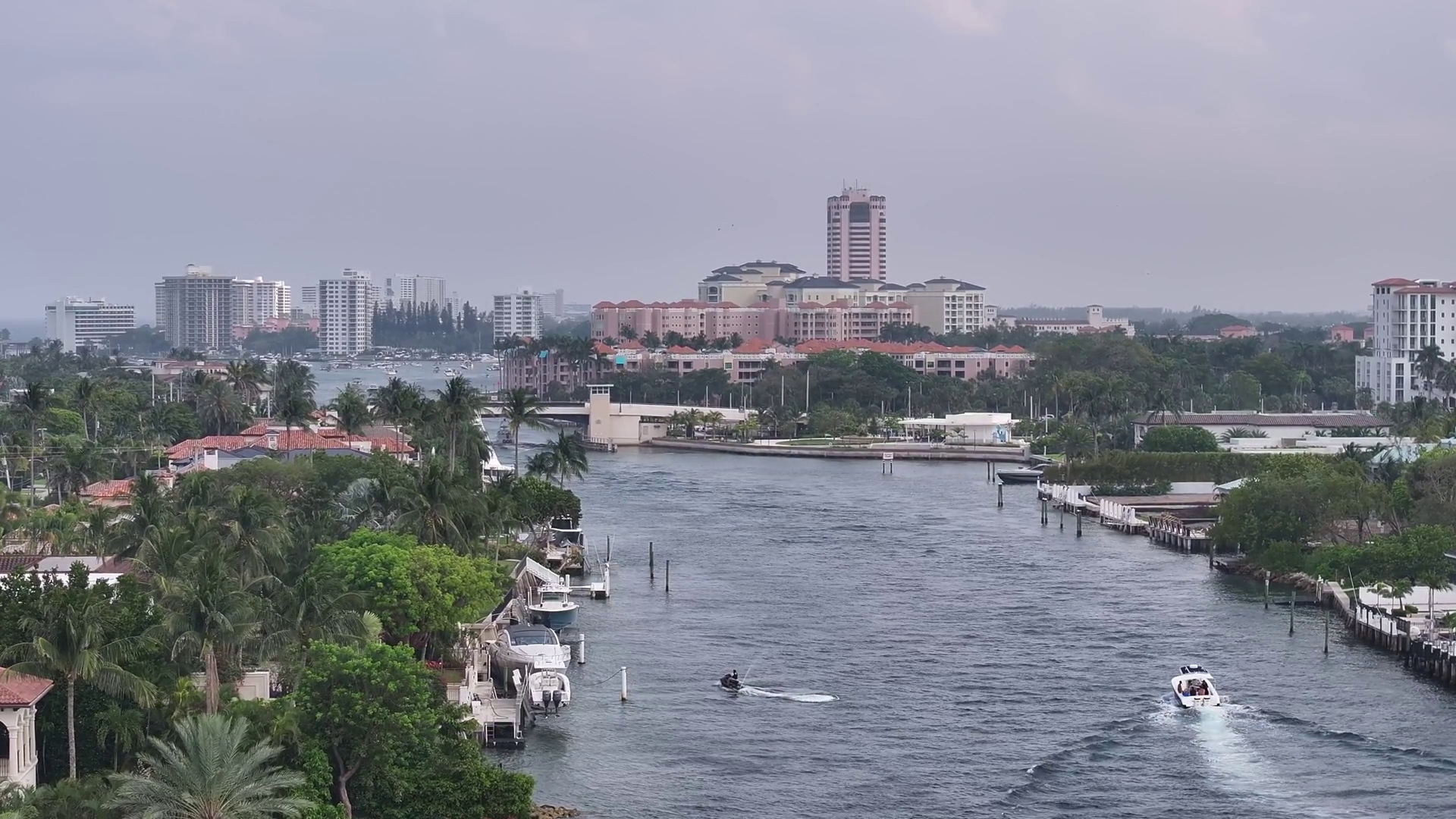 Aerial View Of Boca Raton With Boat On Canal Stock Footage SBV ...