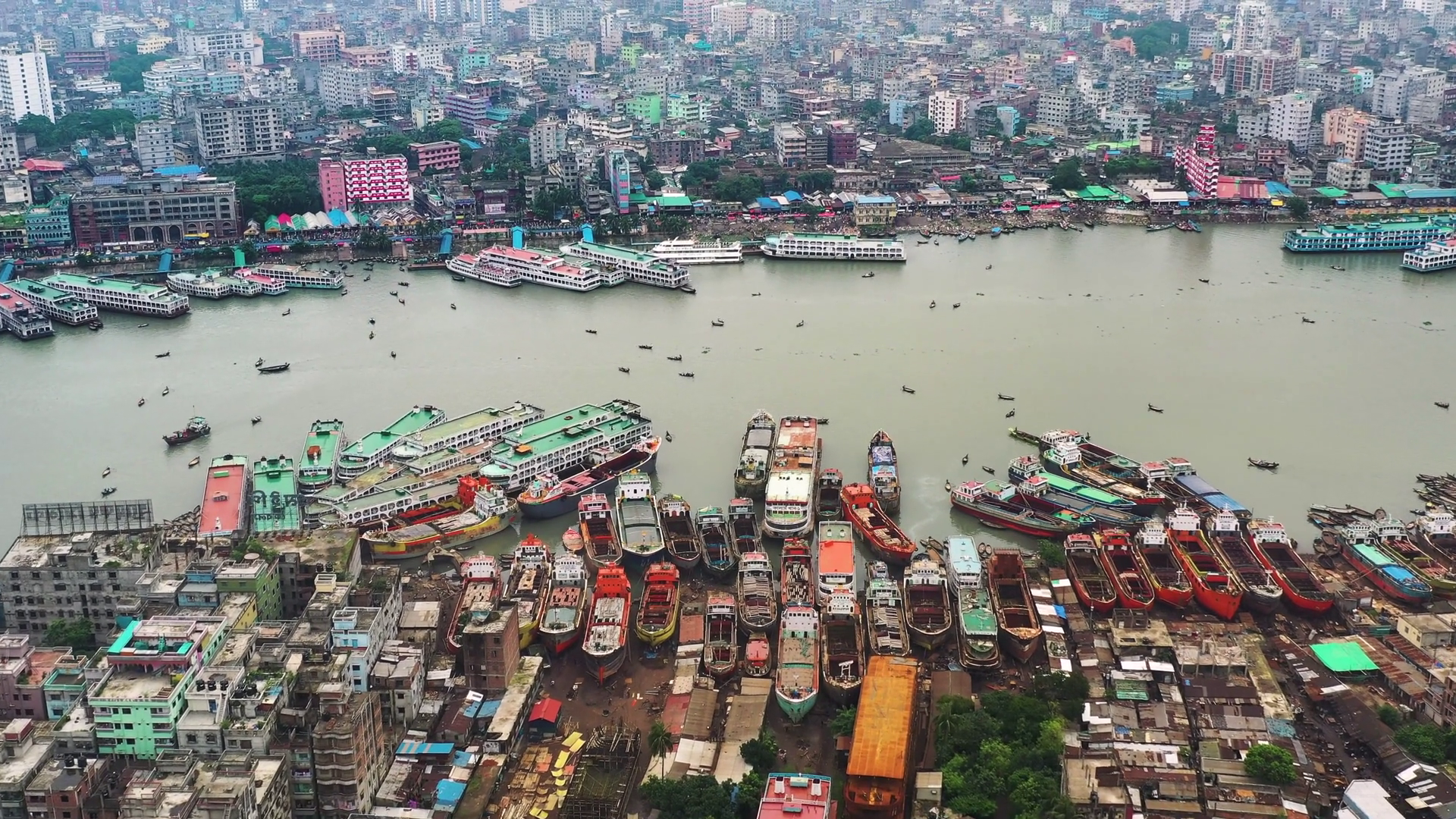 Aerial View Of Boats Docked Along River Stock Footage SBV-352687816 ...