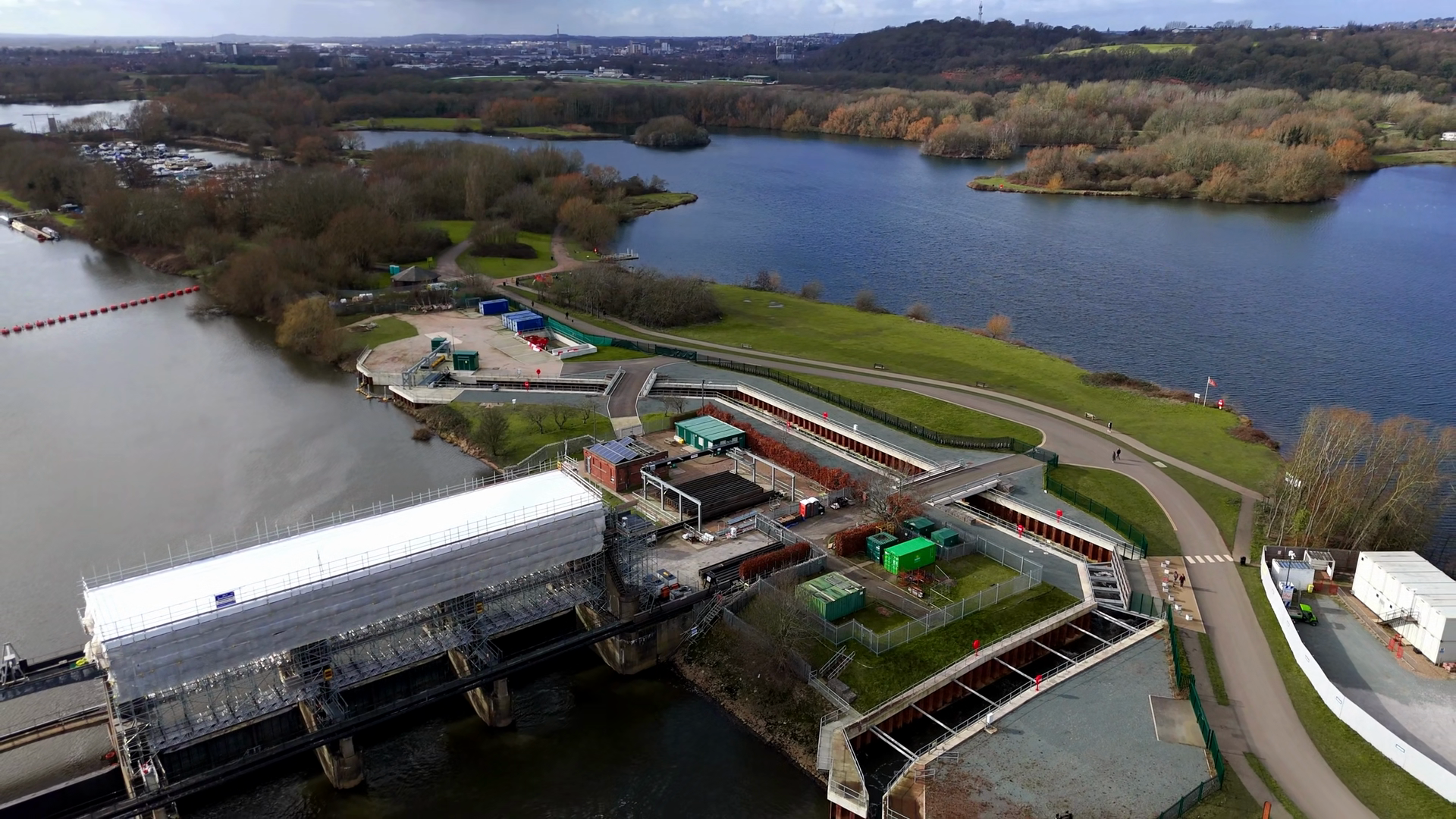 Aerial View Of Colwick Sluice Powerful River Stock Footage SBV ...