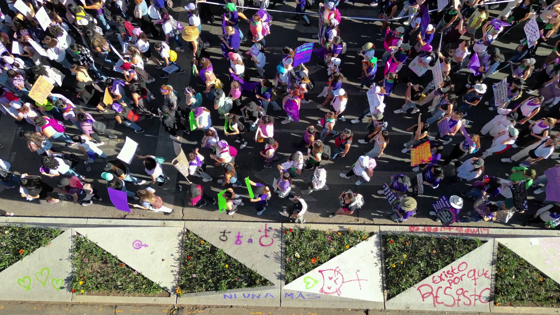 Aerial View Of Vibrant Protest With Colorful Stock Footage SBV ...