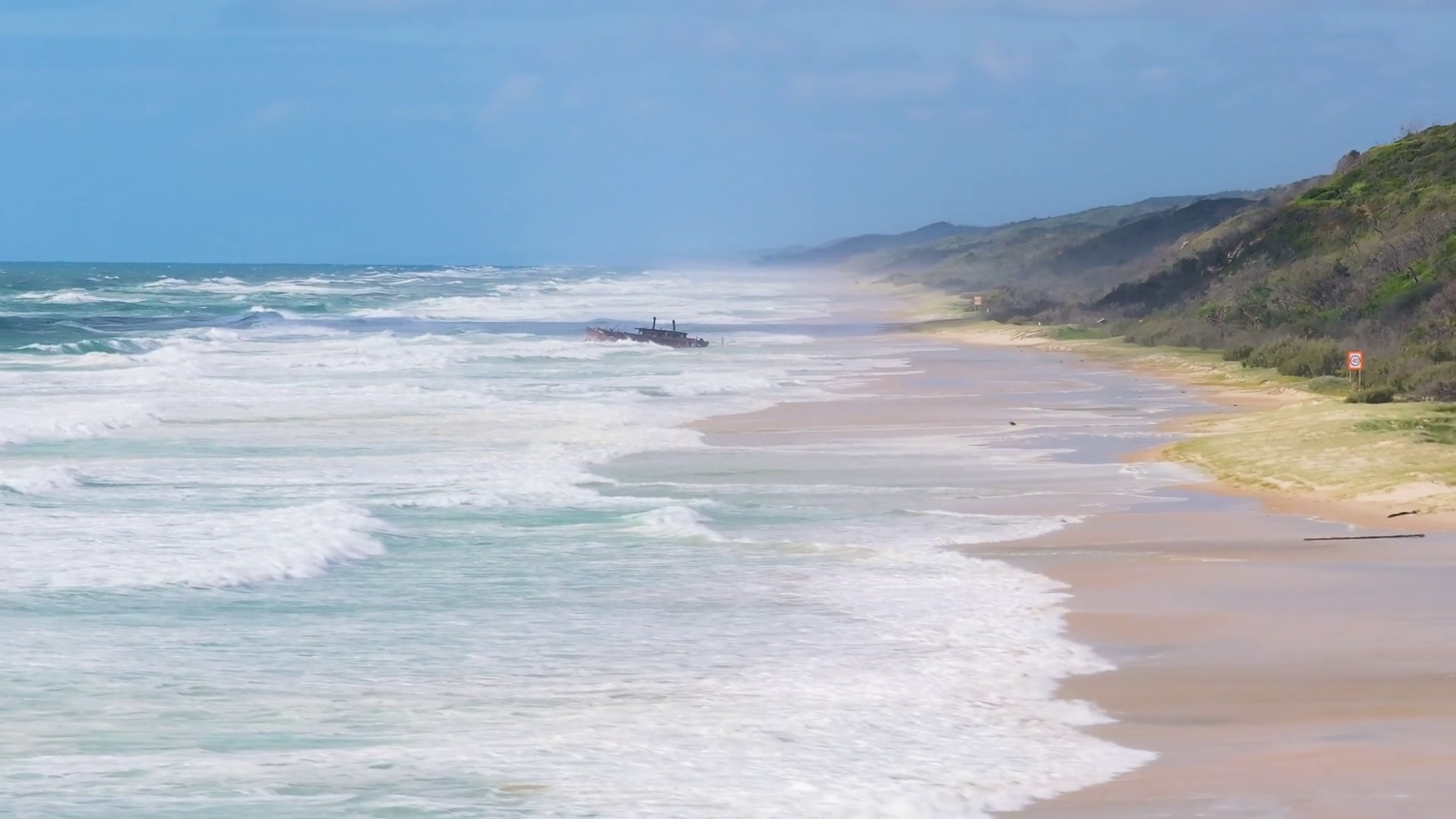 Aerial View Of Sandy Beach With Shipwreck Stock Footage SBV-351718747 ...