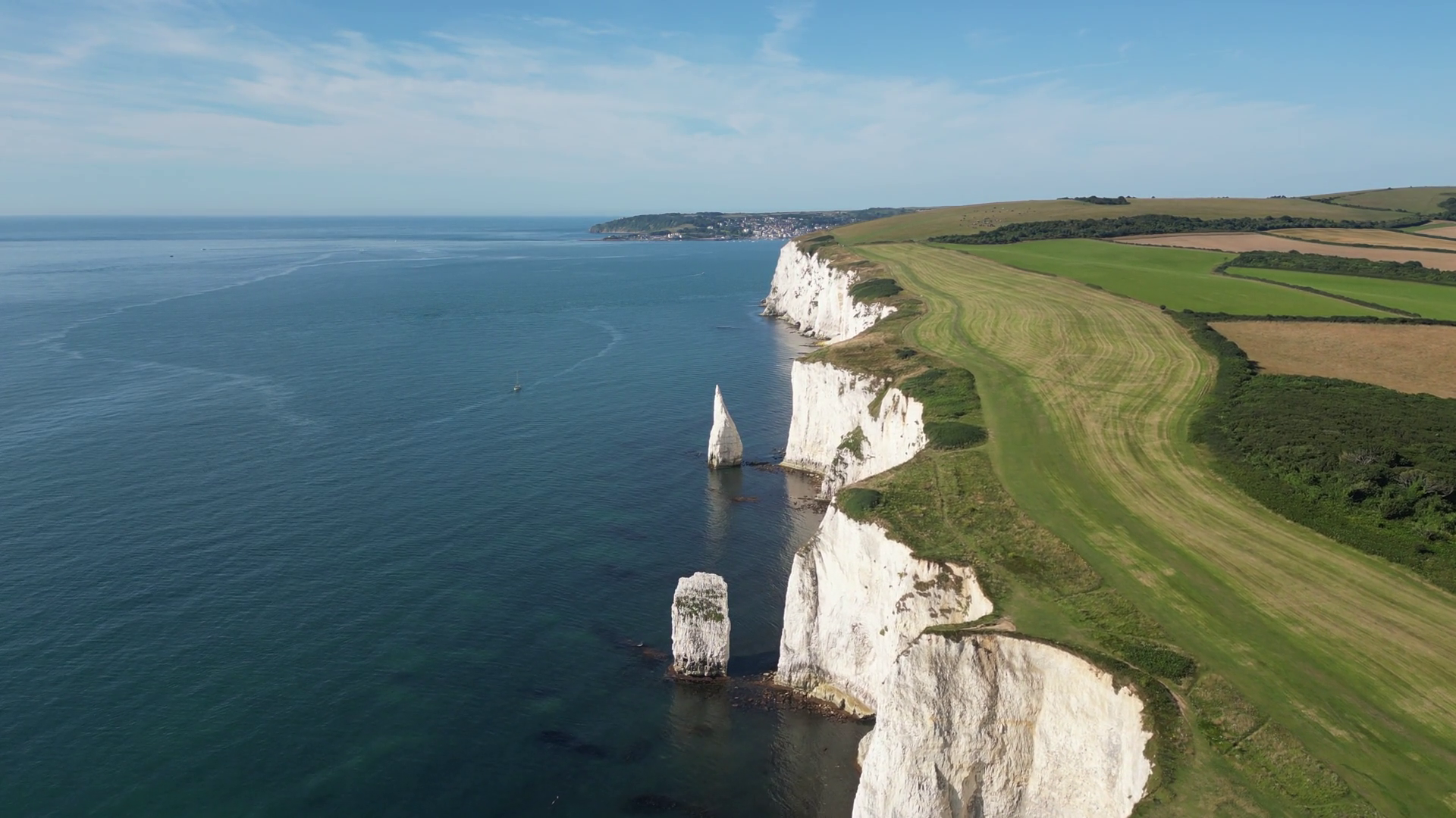 Aerial View Of Old Harry Rocks With Rugged Stock Footage SBV-351138092 ...
