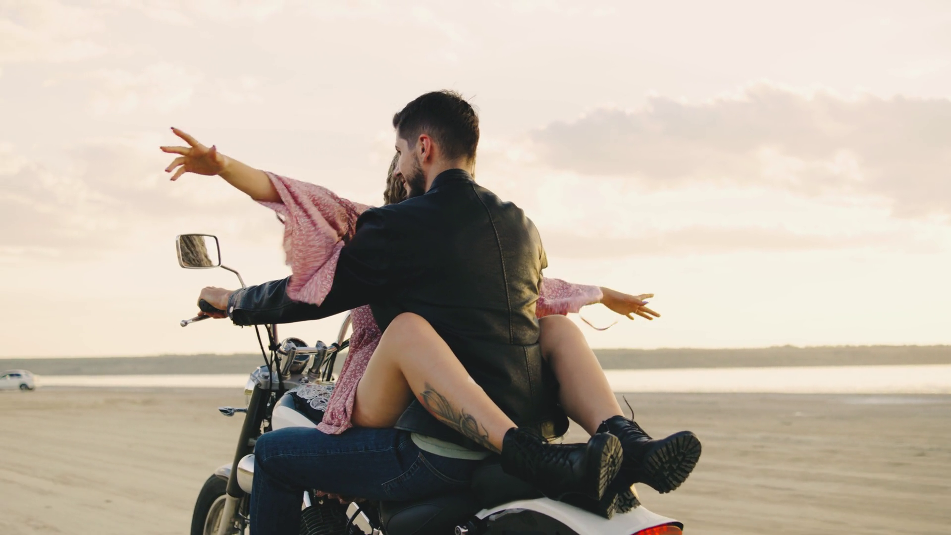 A Couple Is Enjoying Romantic Motorcycle Stock Footage SBV-349139882 ...