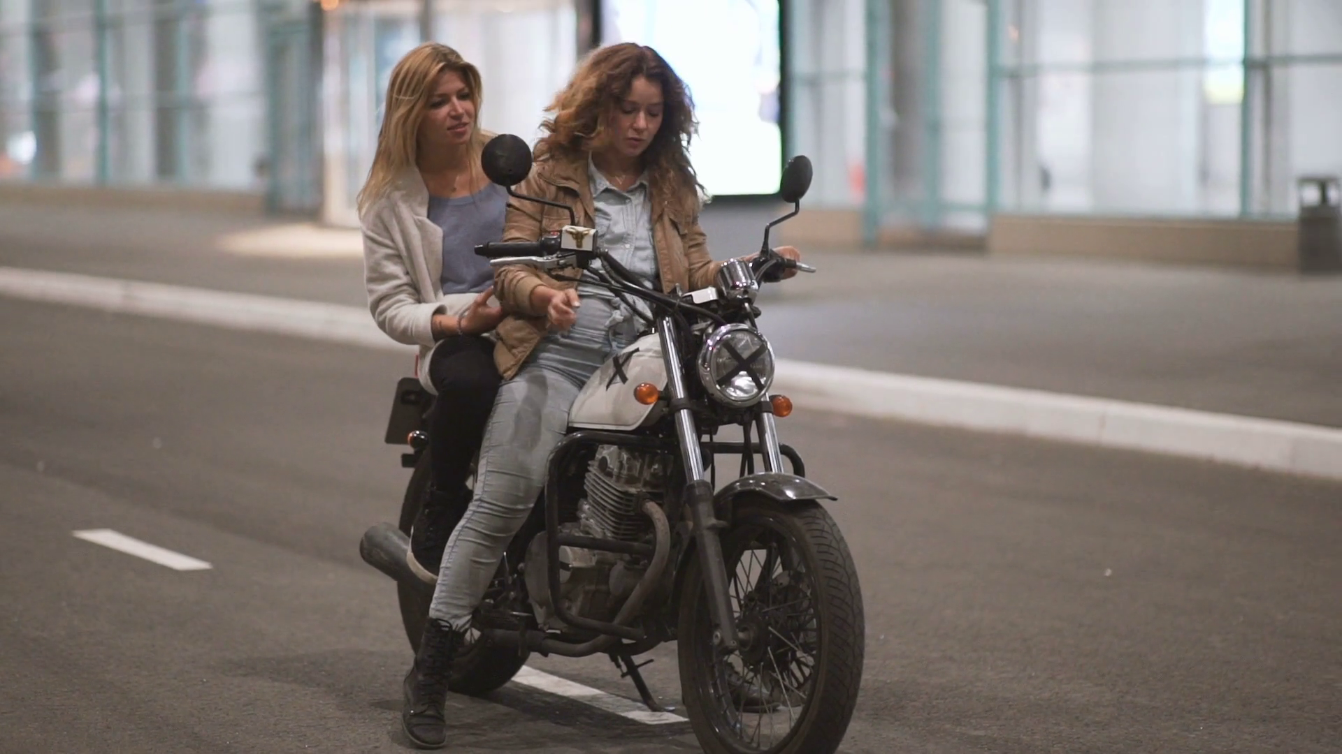 Two Friends Riding Motorcycle At Night In Stock Footage SBV-317606542 ...