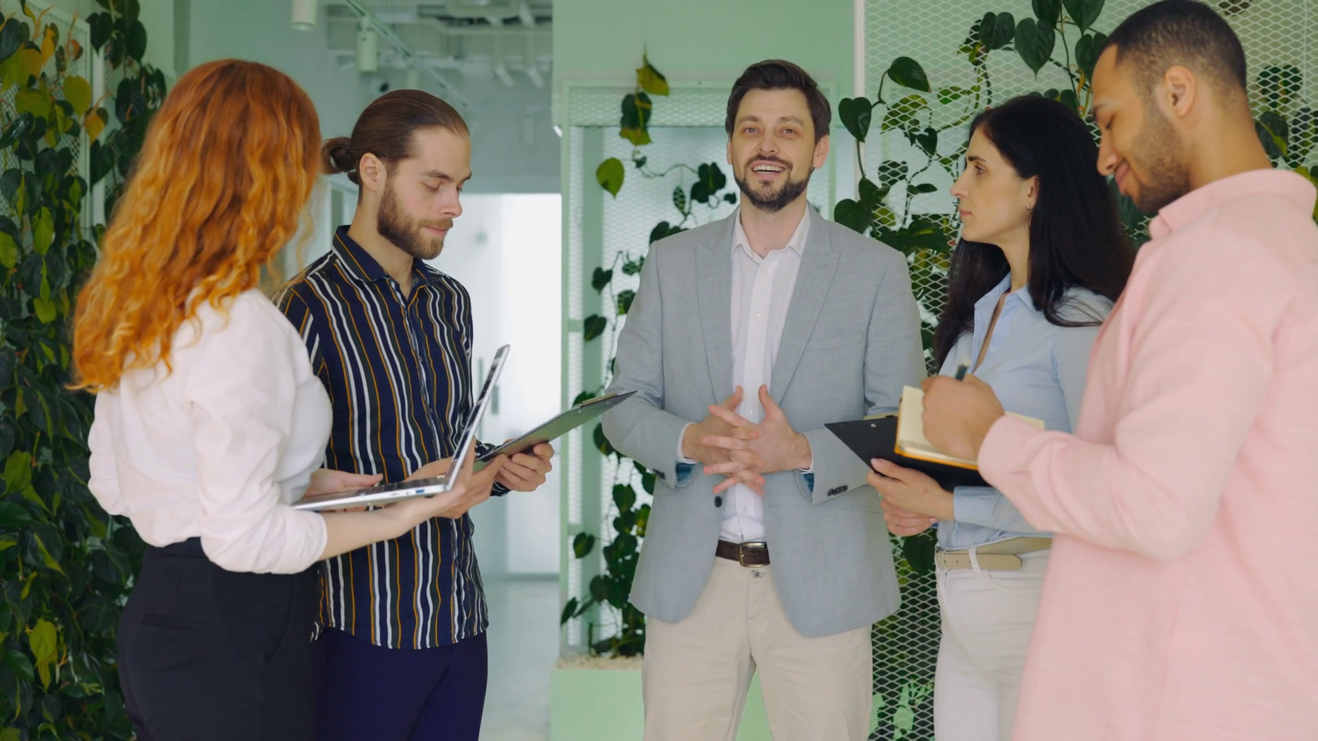 Smiling Young Male Team Leader Boss Speaking Stock Footage SBV ...