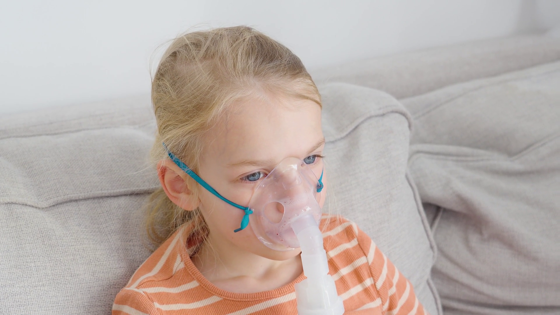 Child Receiving Nebulizer Treatment At Home Stock Footage SBV-352049137 ...