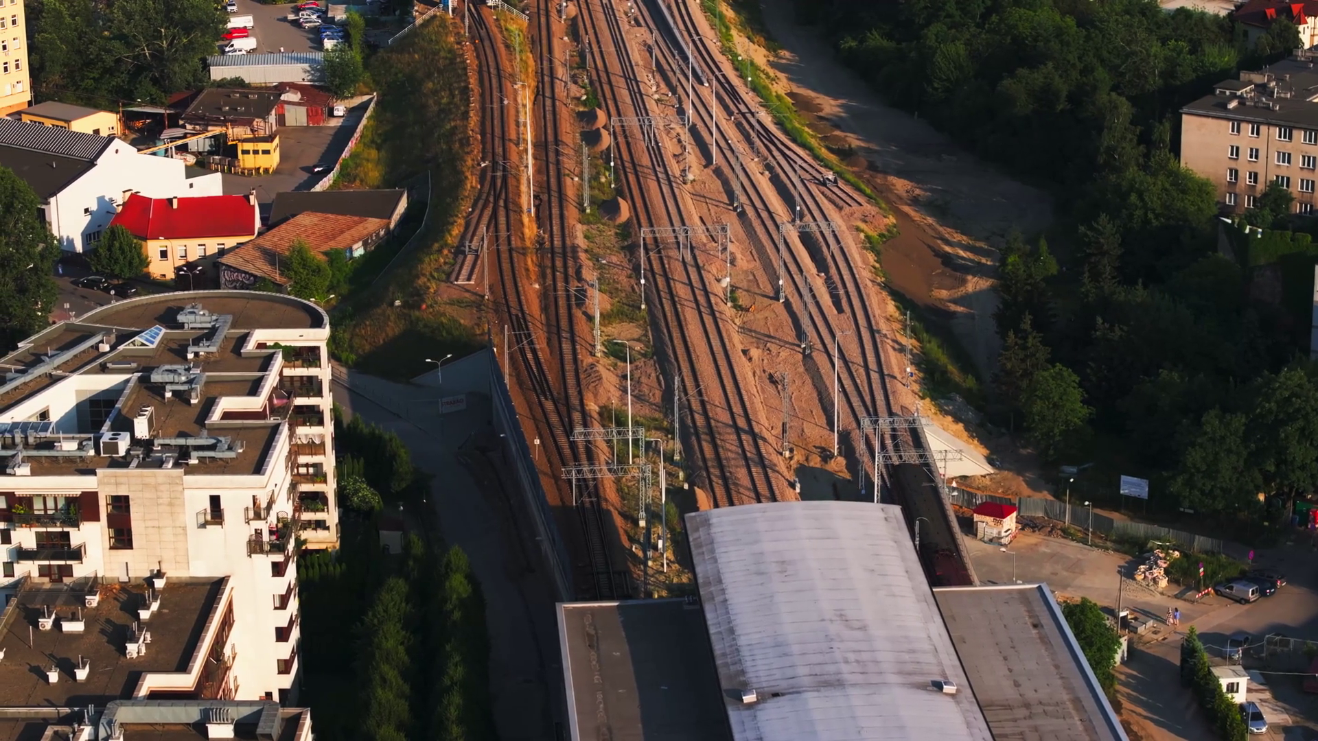 Aerial View Of Train Tracks Urban Landscape Stock Footage SBV-351670542 ...
