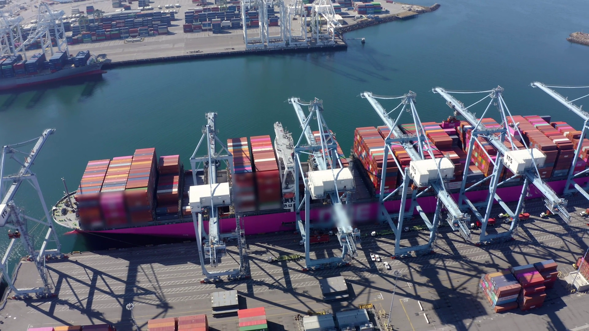 Aerial View Of Container Ship Being Unloaded Stock Footage SBV ...