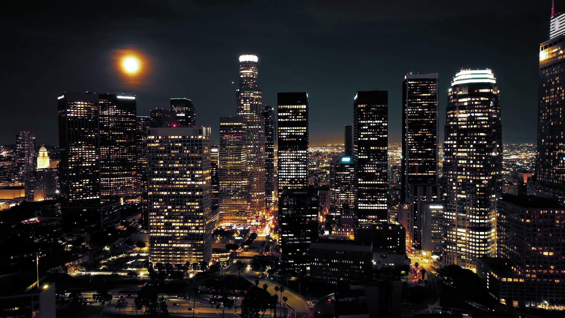 Bright Moon Shines Over Los Angeles Skyline Stock Footage SBV-351661506 ...