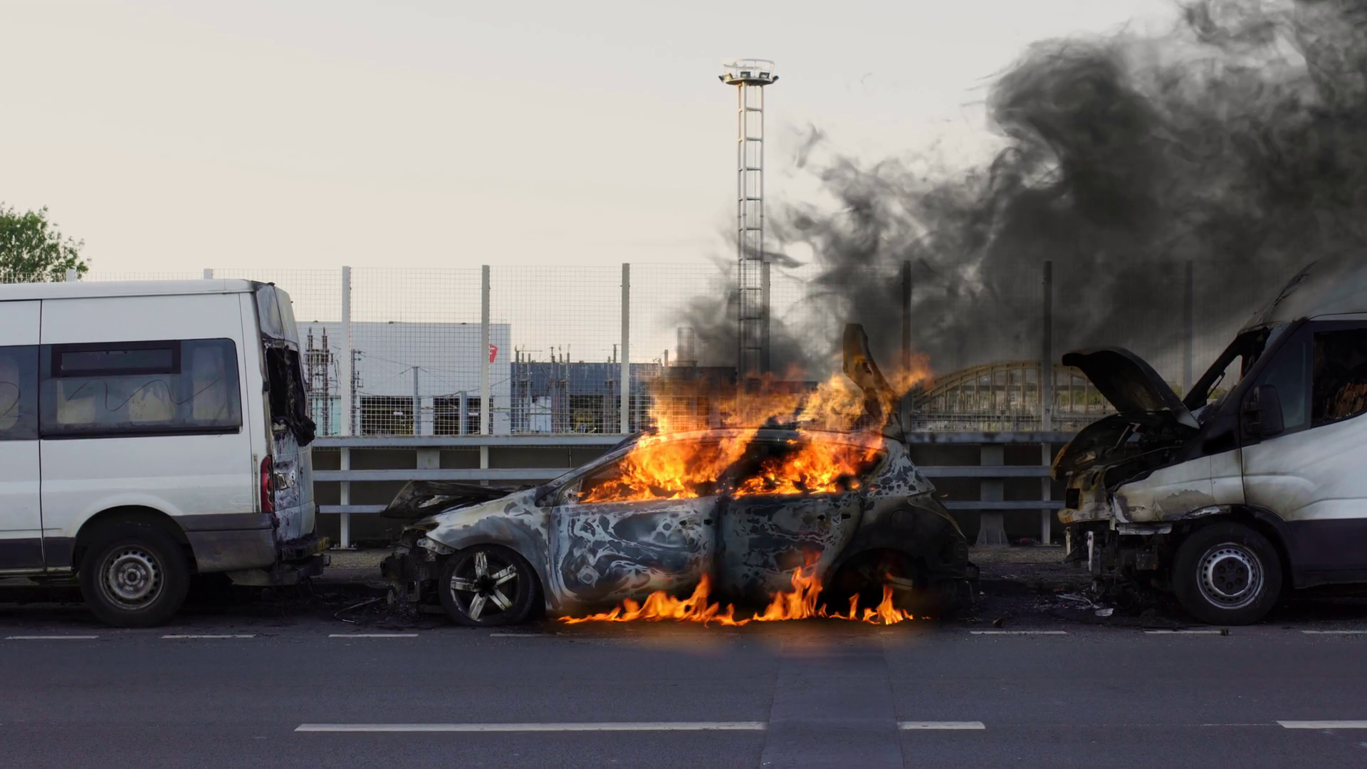 Car Catches Fire Collision On Busy Highway Stock Footage SBV-351662986 ...