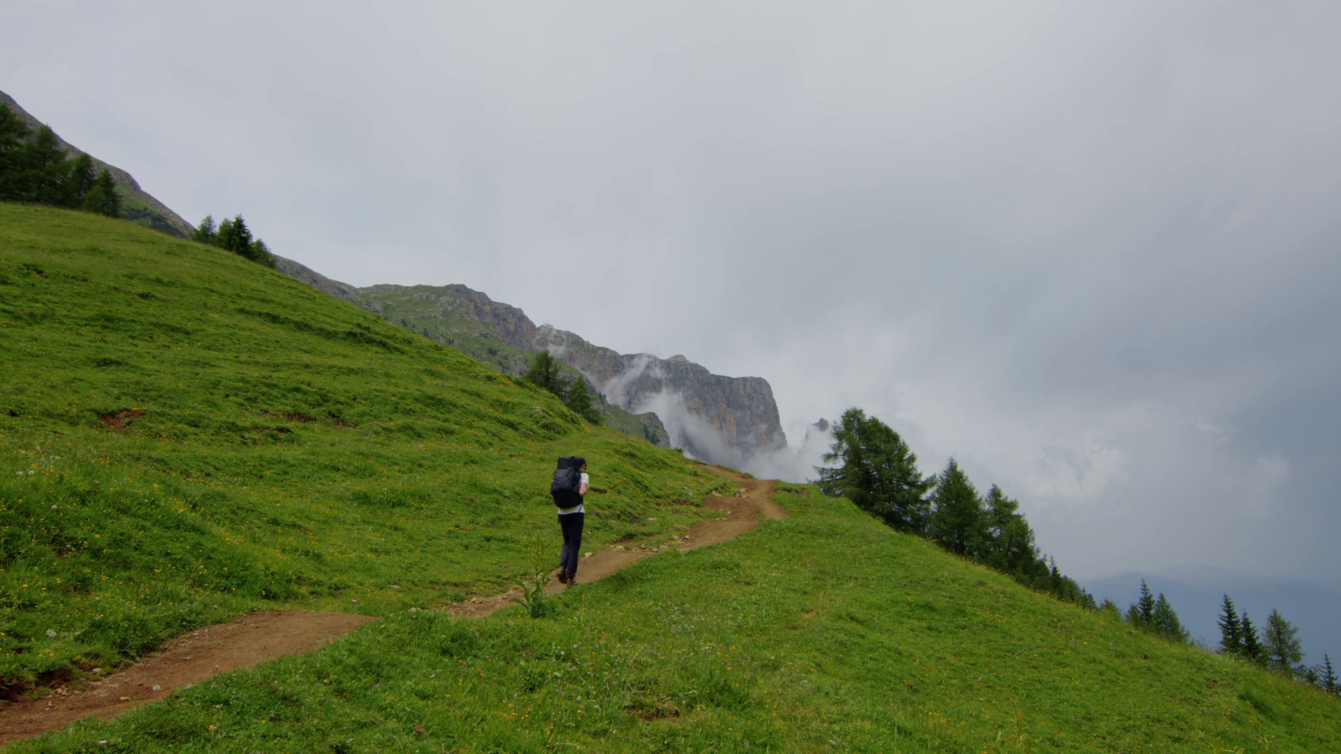 Young Man Hiking Alone On Mountain Trail In Stock Footage SBV-347615979 ...