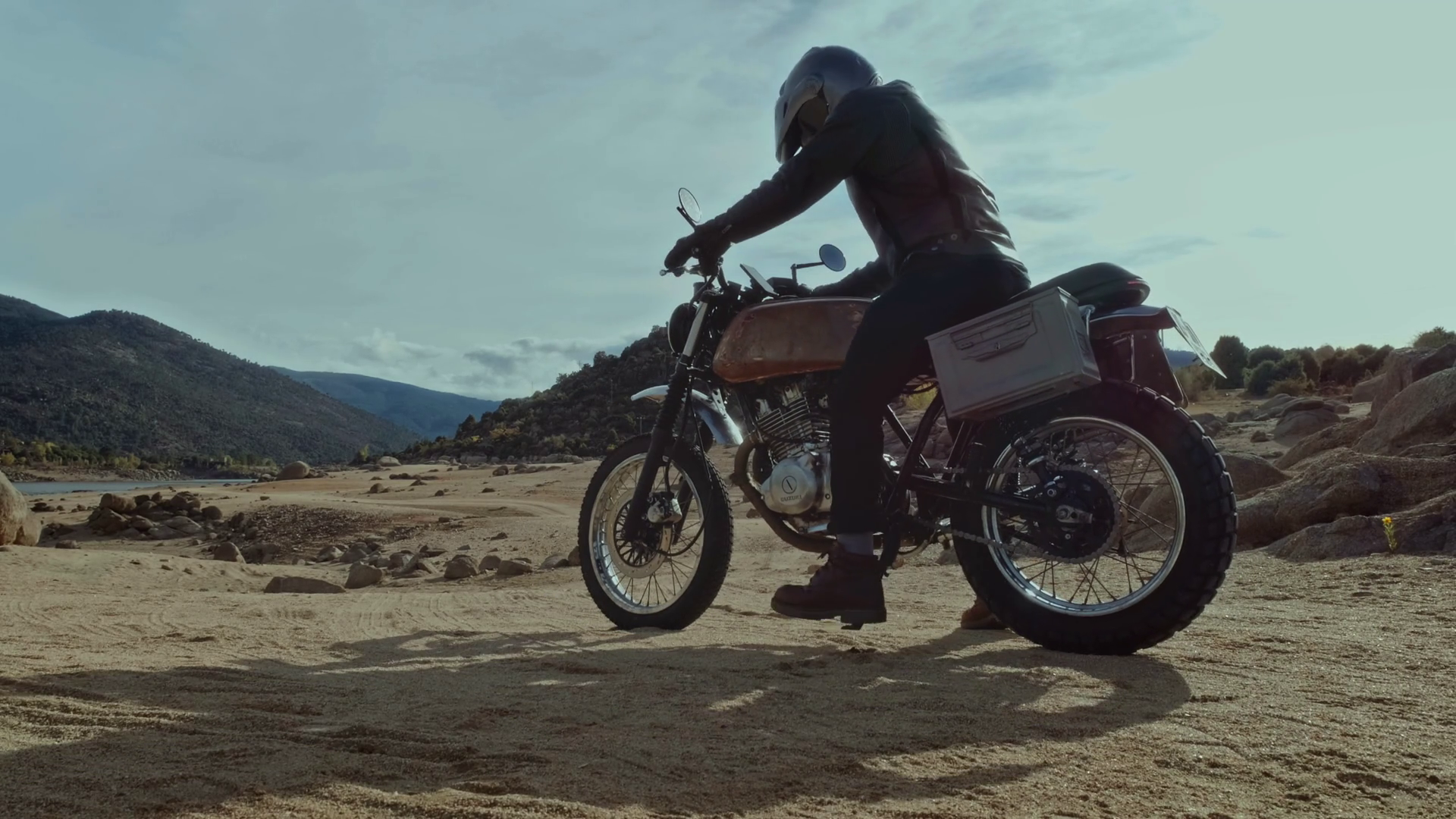 Bike Rider Sits On Custom Off Road Stock Footage SBV-348808725 ...