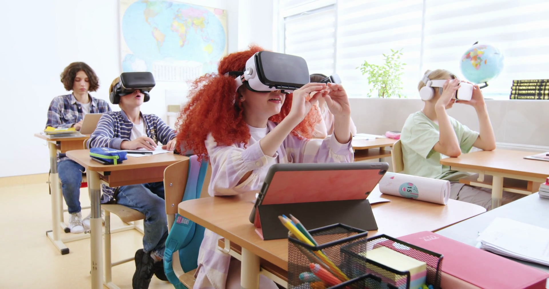 Interactive School Concept Kids In Vr Stock Footage SBV-349330656 ...