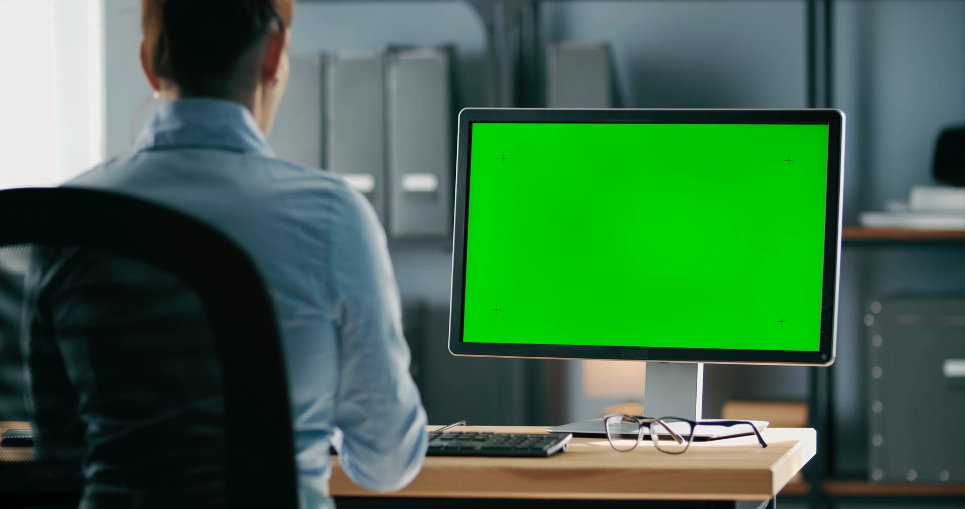 Back View Of Woman Working On Computer With Stock Footage SBV-338942340 ...