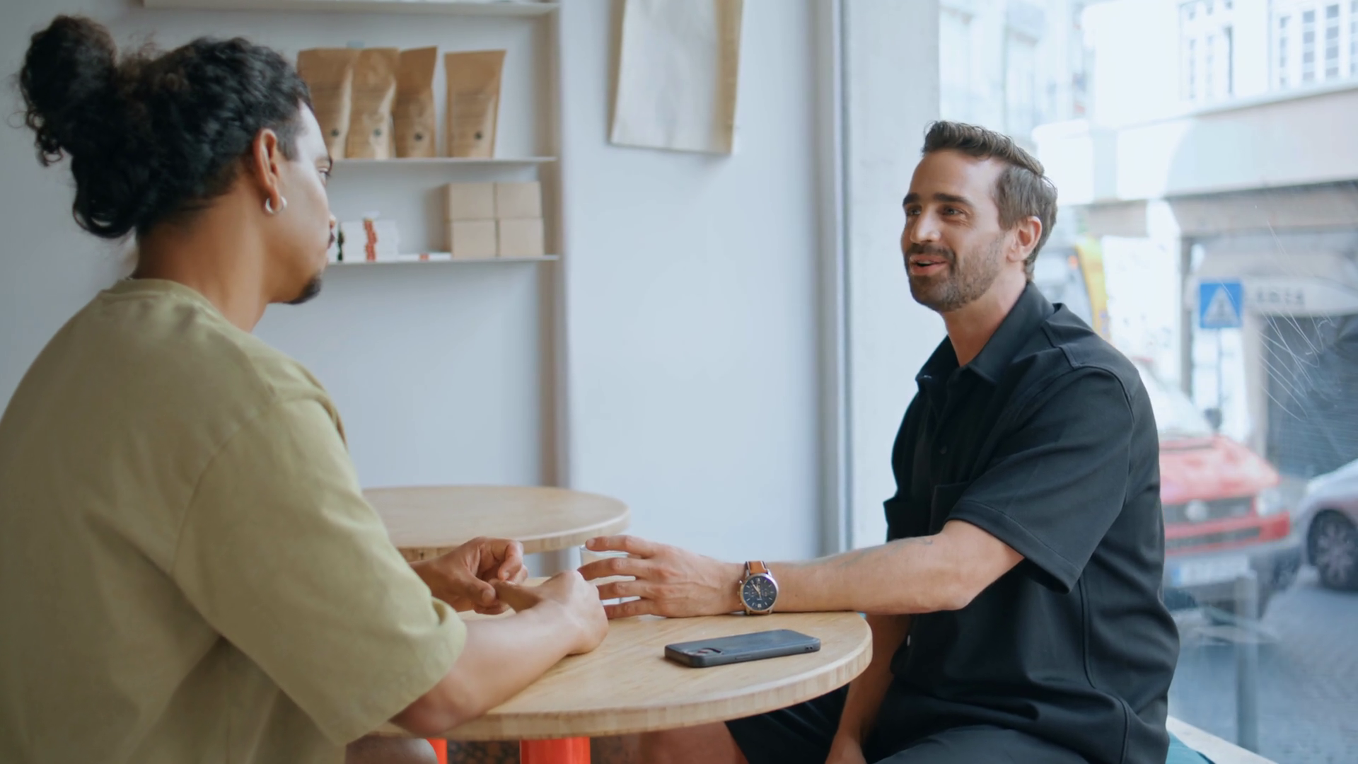 Two Buddies Talking Cafe At Weekend Coffee Stock Footage SBV-349107838 ...