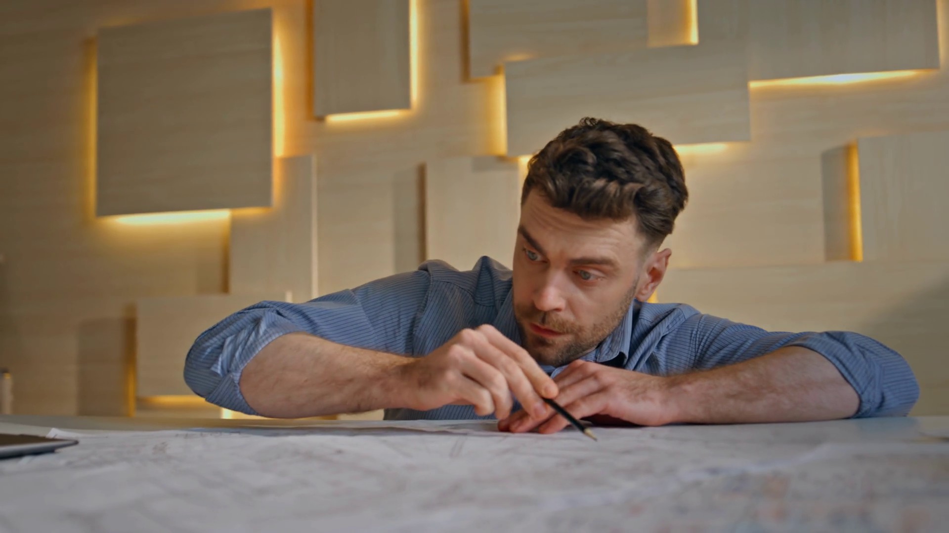 Draftsman Working Building Plan In Stock Footage SBV-349133993 ...