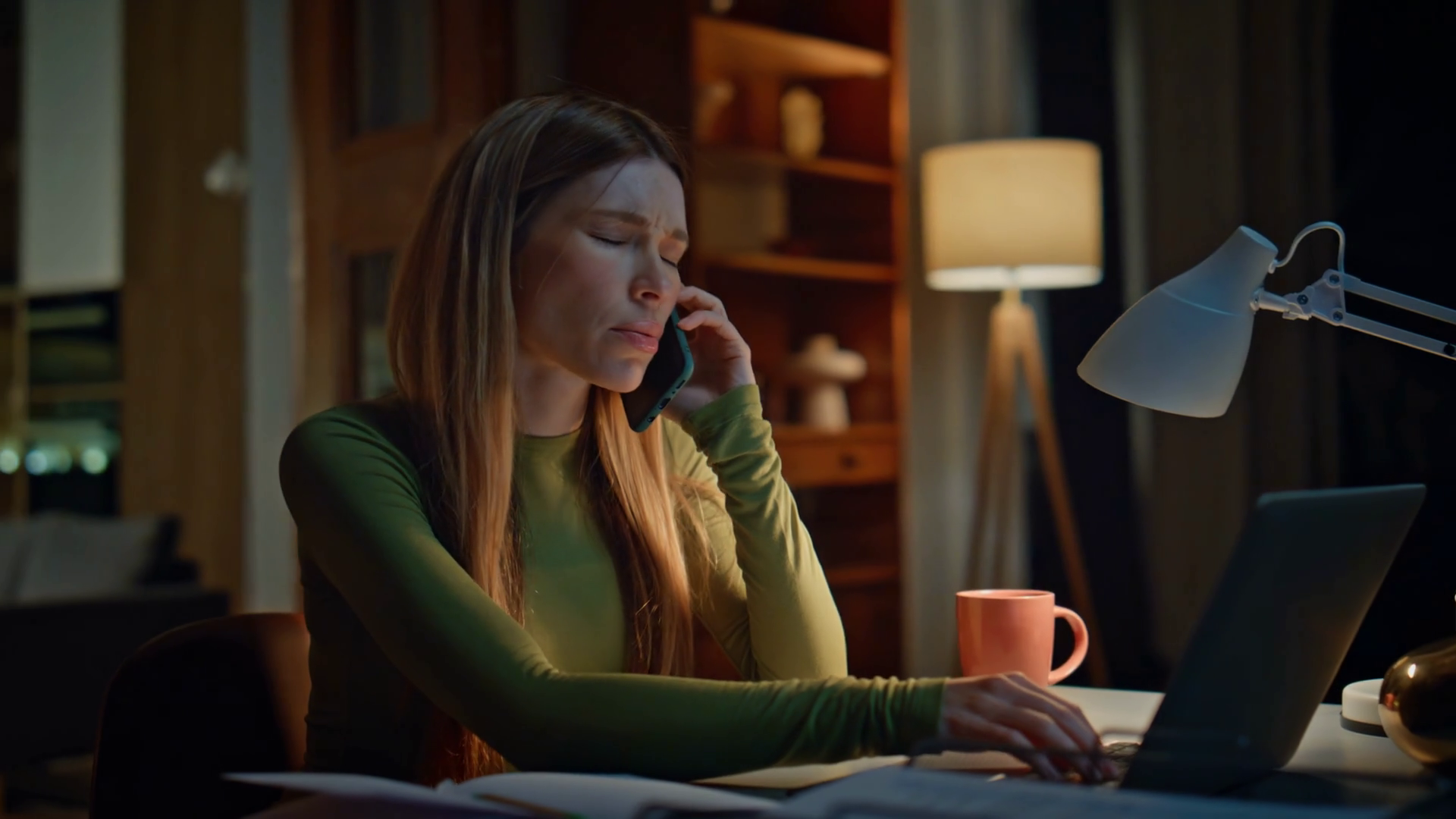 Tired Woman Calling Smartphone Working Stock Footage SBV-349305579 ...