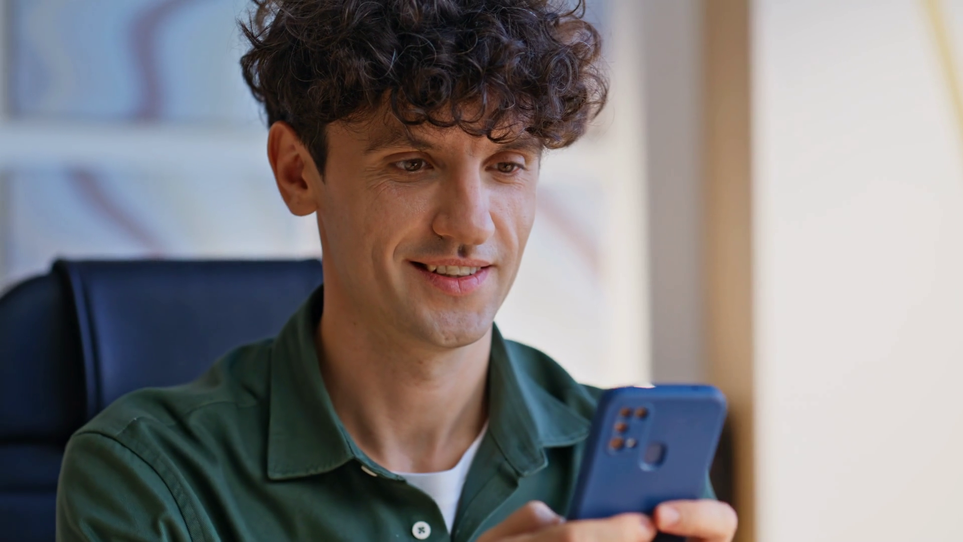 Positive Employee Texting Mobile Phone At Stock Footage SBV-351812814 ...