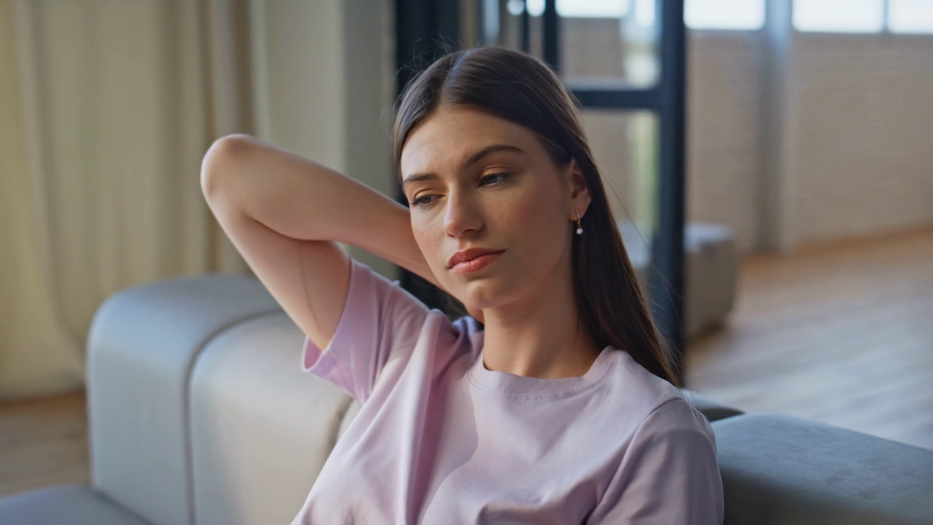 Tired Woman Falling Coach Feeling Exhausted Stock Footage SBV-351831492 ...